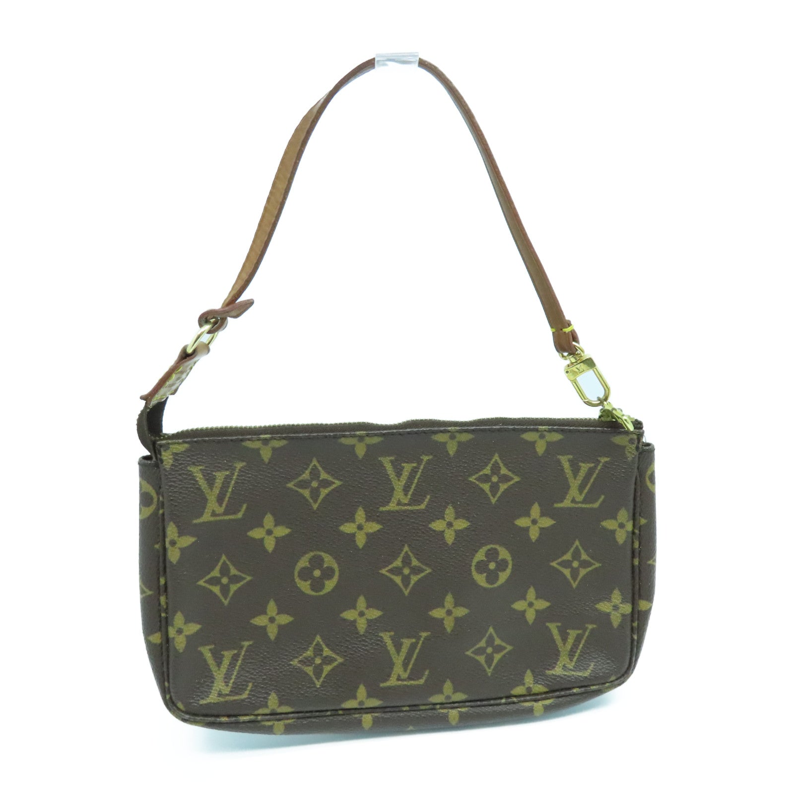 LOUIS VUITTON Monogram Pochette Accessories gold buckle handle bag brown