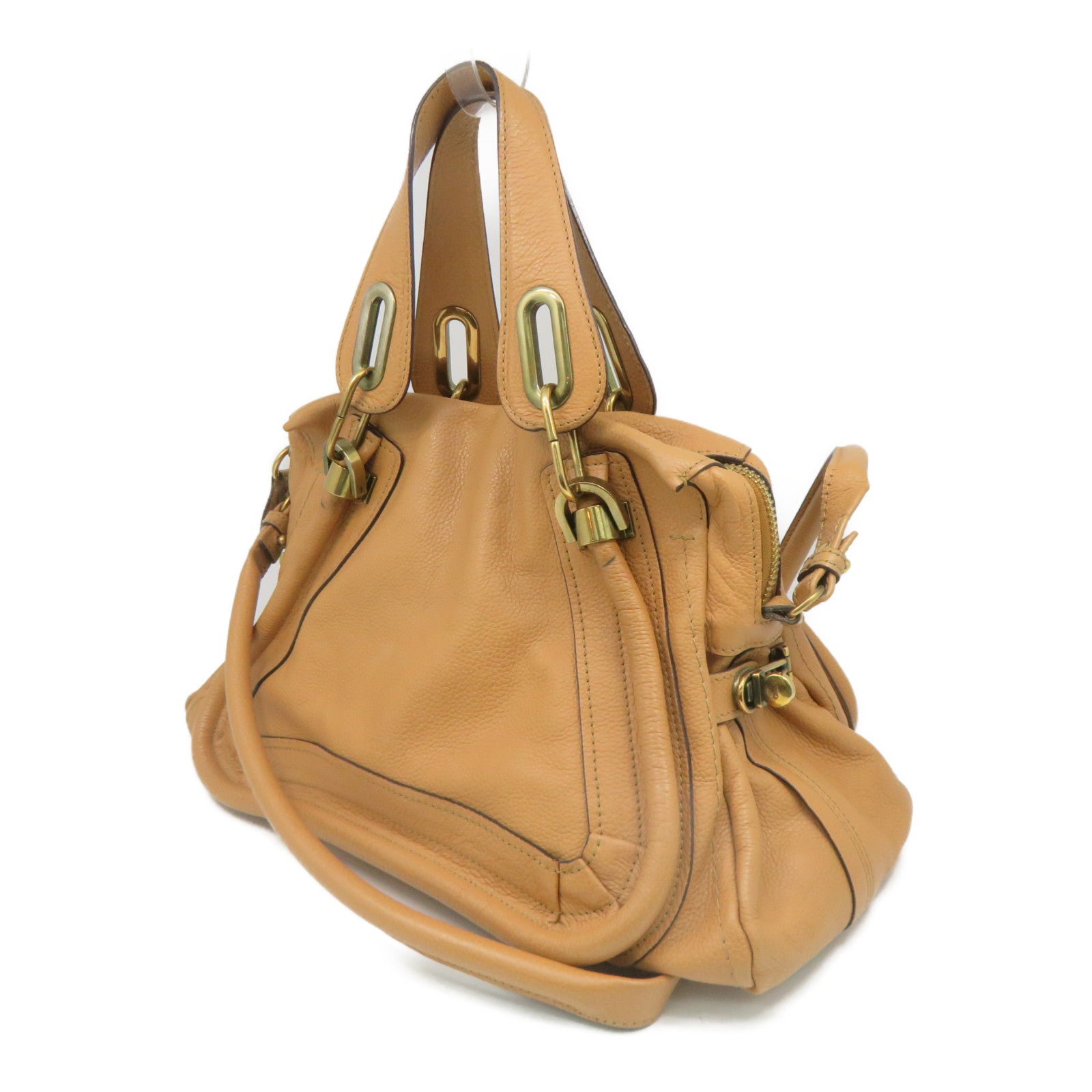 Chloe Leather Paraty Bag Gold Buckle Shoulder Bag Beige