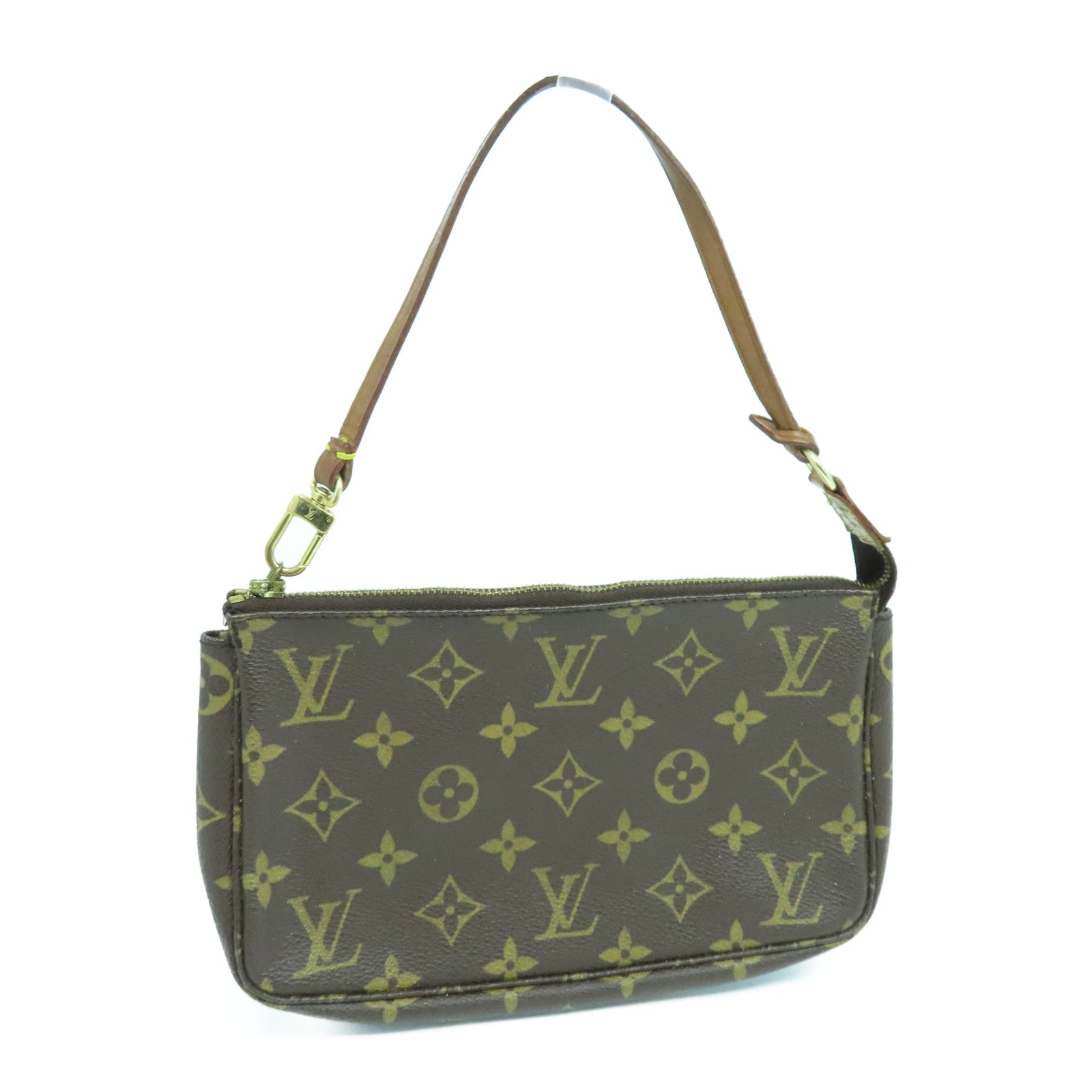 LOUIS VUITTON Monogram Pochette Accessories gold buckle handle bag brown