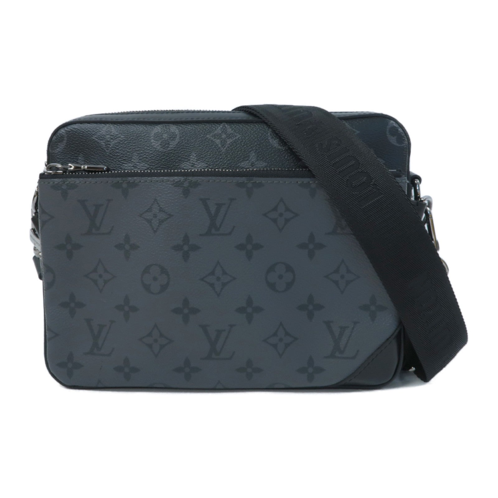 LOUIS VUITTON Monogram Eclipse Trio銀扣肩背袋黑色/灰色