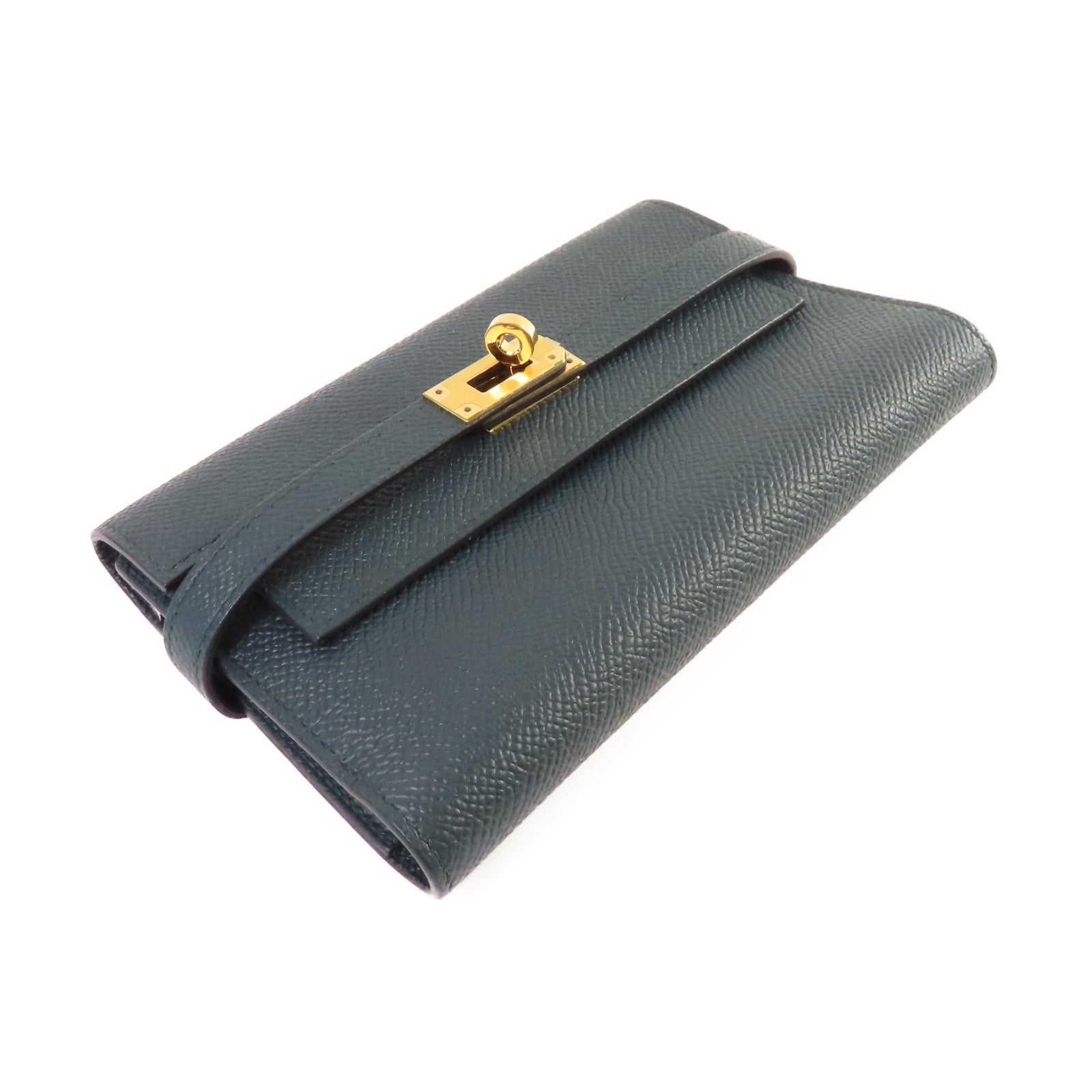 HERMES Epsom皮革Kelly Wallet金扣錢包Vert Jade松柏綠