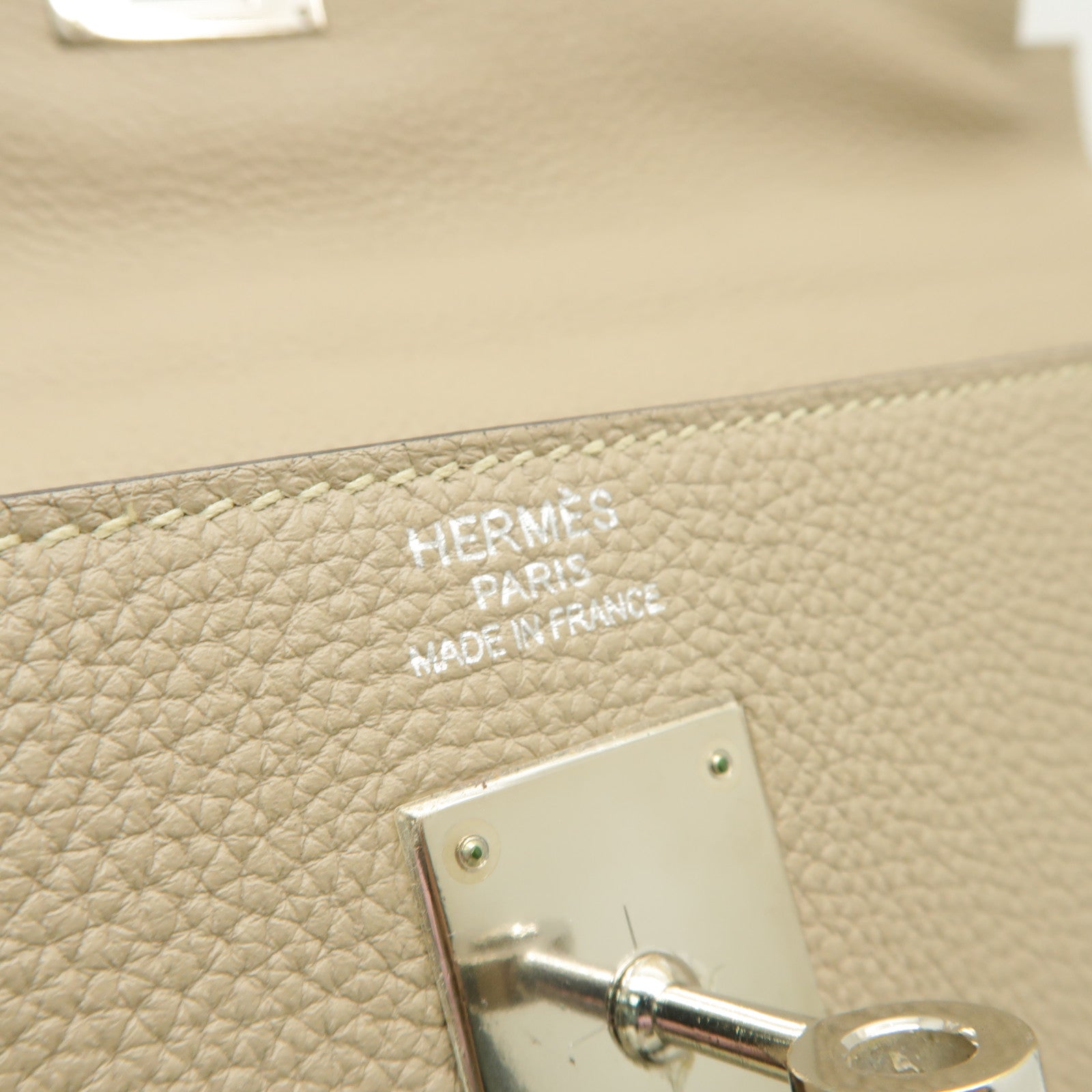 HERMES Togo皮革Kelly 35銀扣手挽肩背兩用袋Gris Tourterelle米色