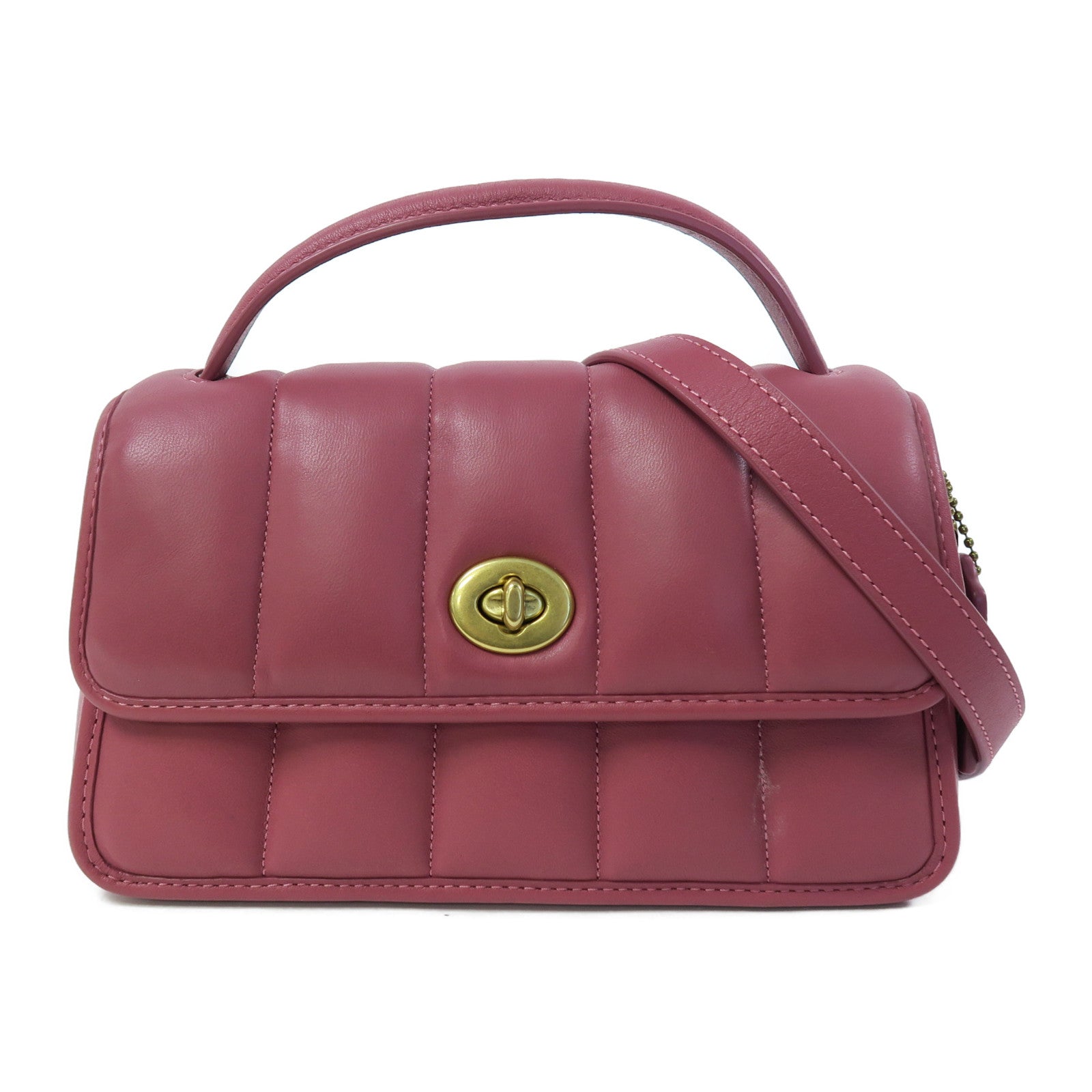 COACH 羊皮皮革Turnlock Clutch 20 Chain Shoulder金扣手挽肩背兩用袋粉紅色