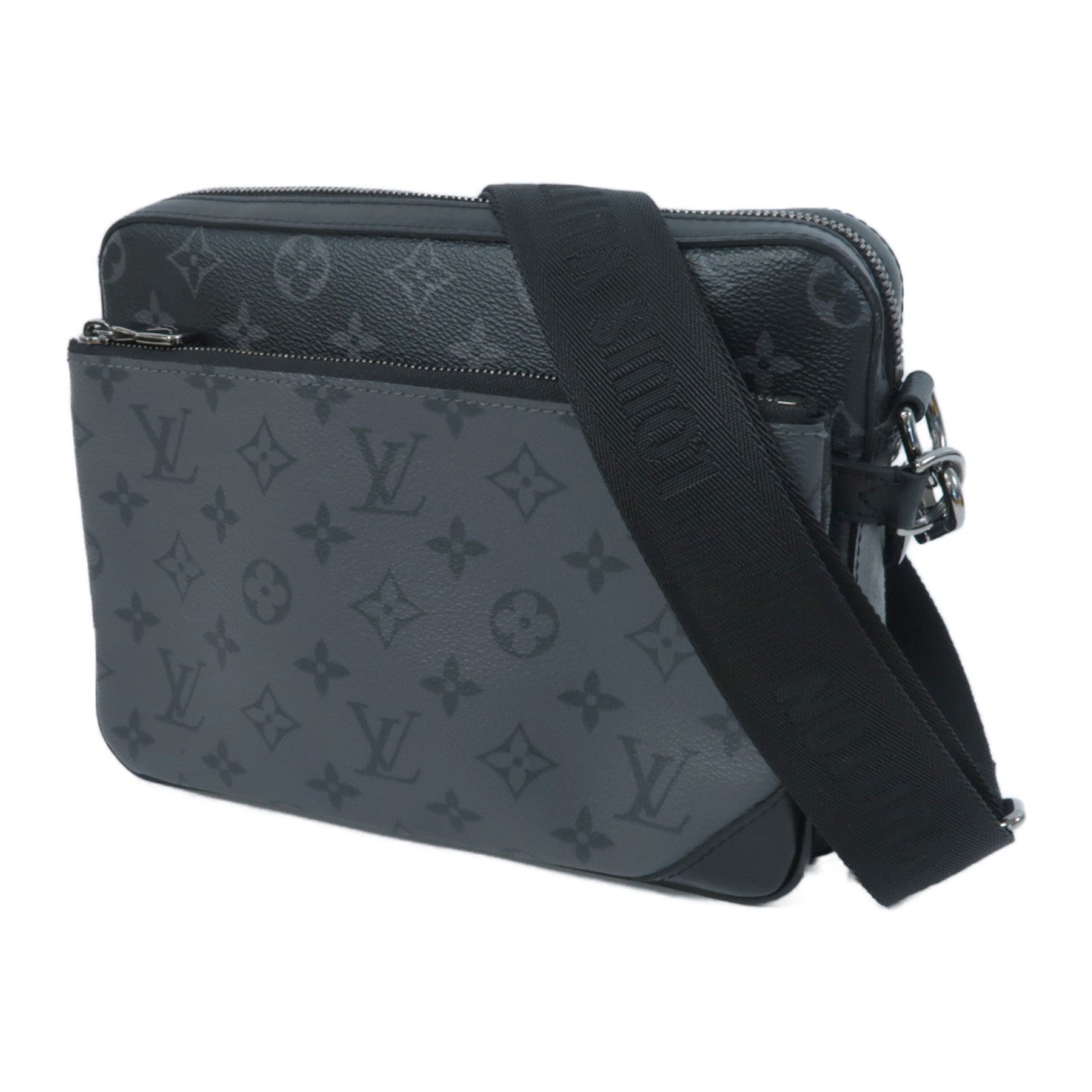 LOUIS VUITTON Monogram Eclipse Trio銀扣肩背袋黑色/灰色
