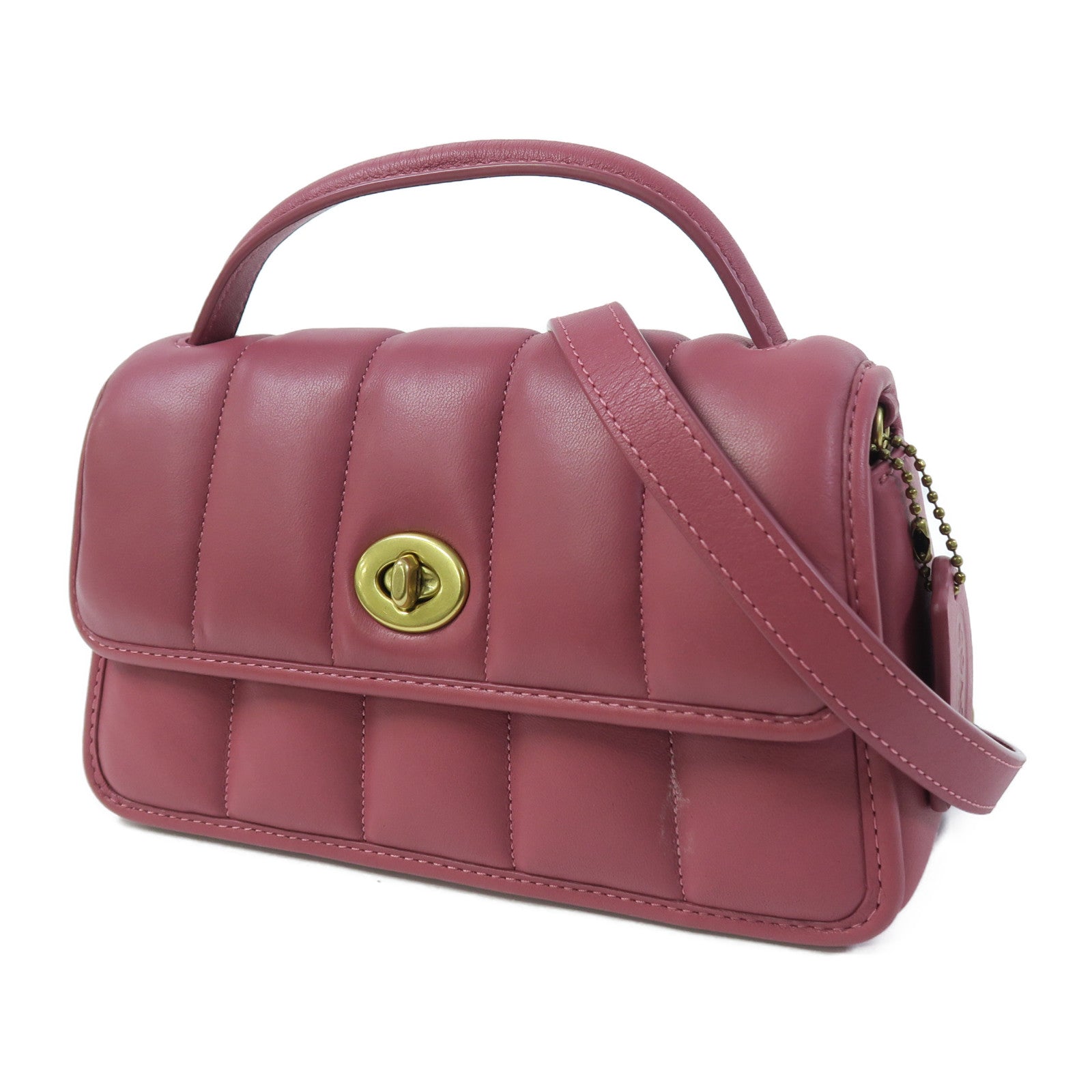 COACH 羊皮皮革Turnlock Clutch 20 Chain Shoulder金扣手挽肩背兩用袋粉紅色
