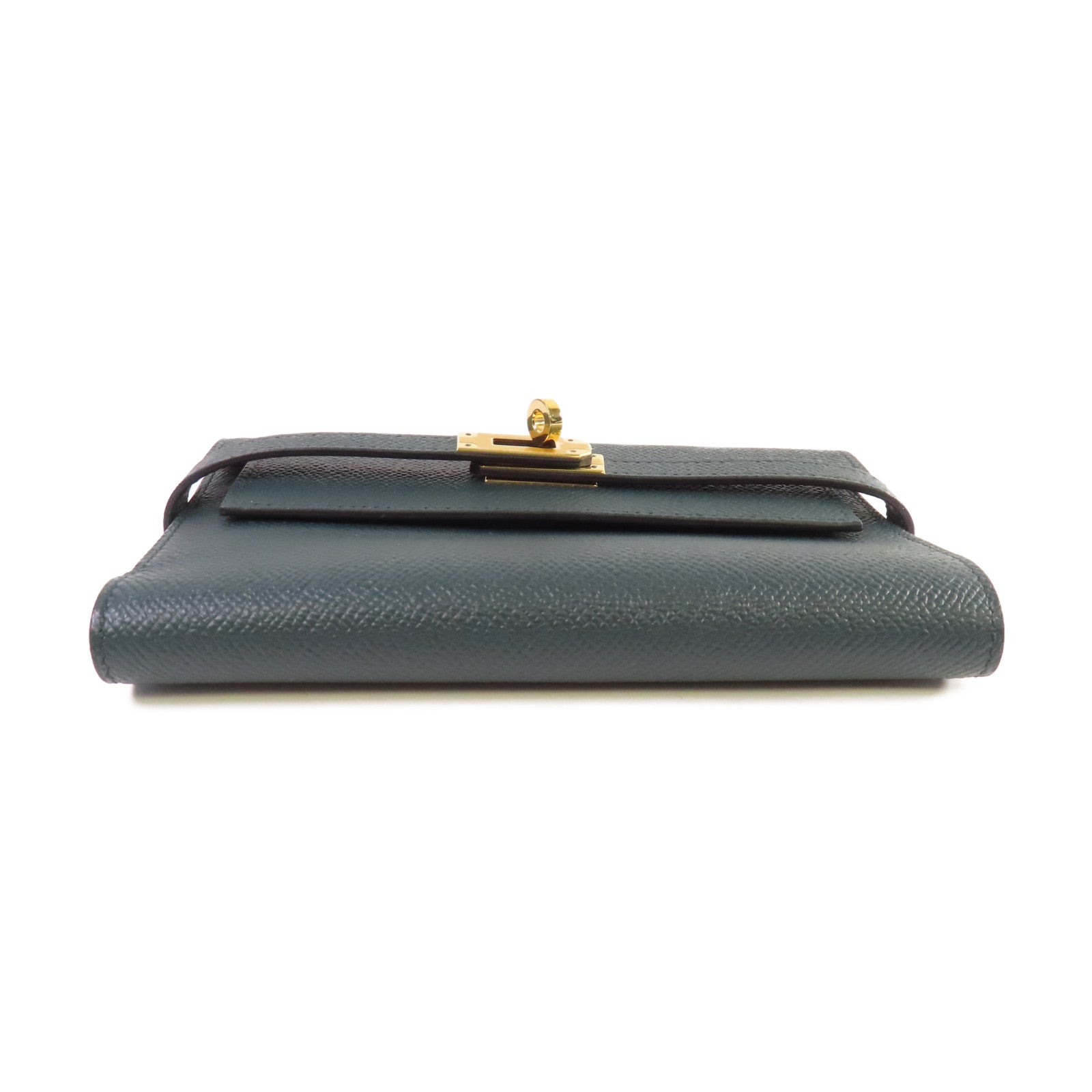 HERMES Epsom皮革Kelly Wallet金扣錢包Vert Jade松柏綠
