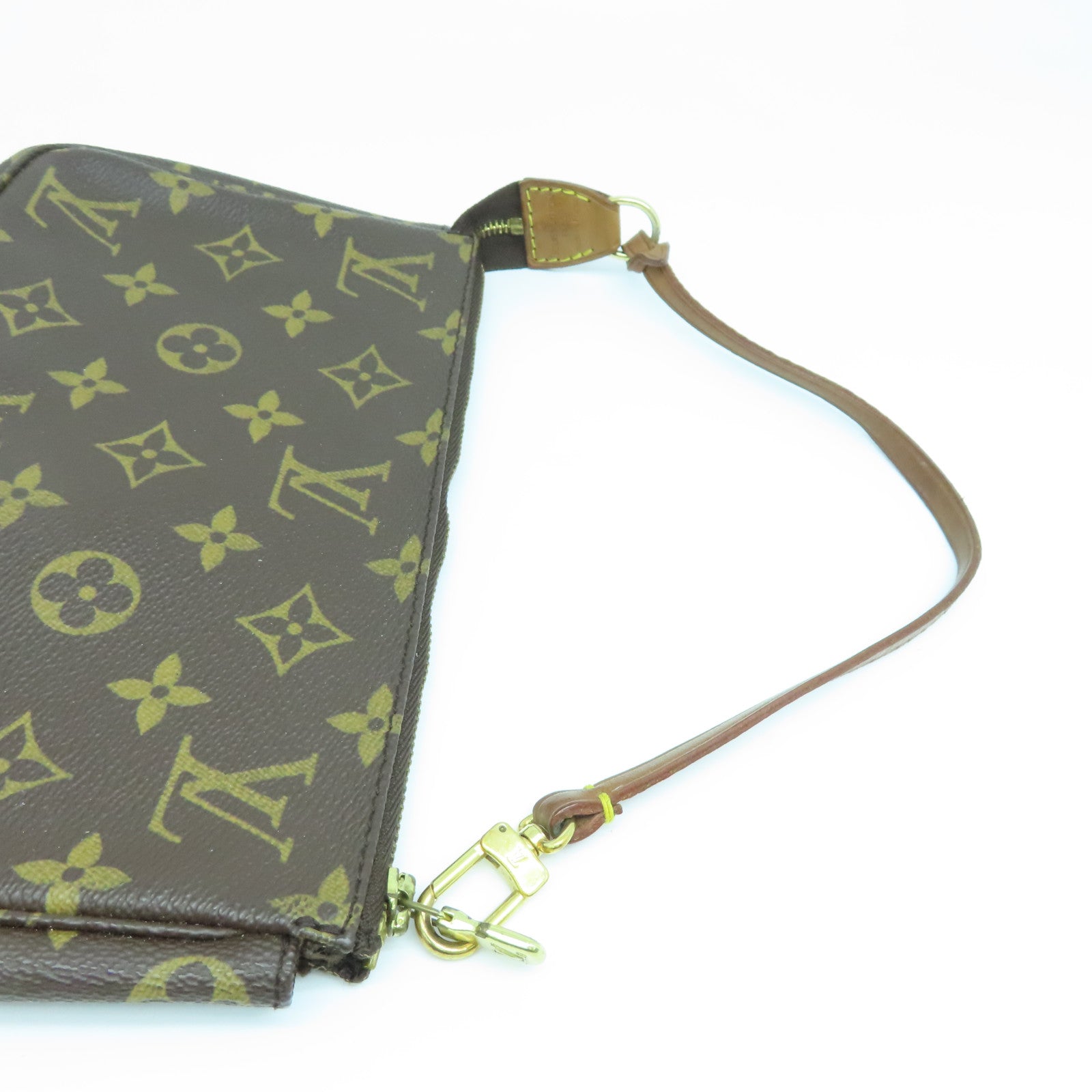 LOUIS VUITTON Monogram Pochette Accessories gold buckle handle bag brown