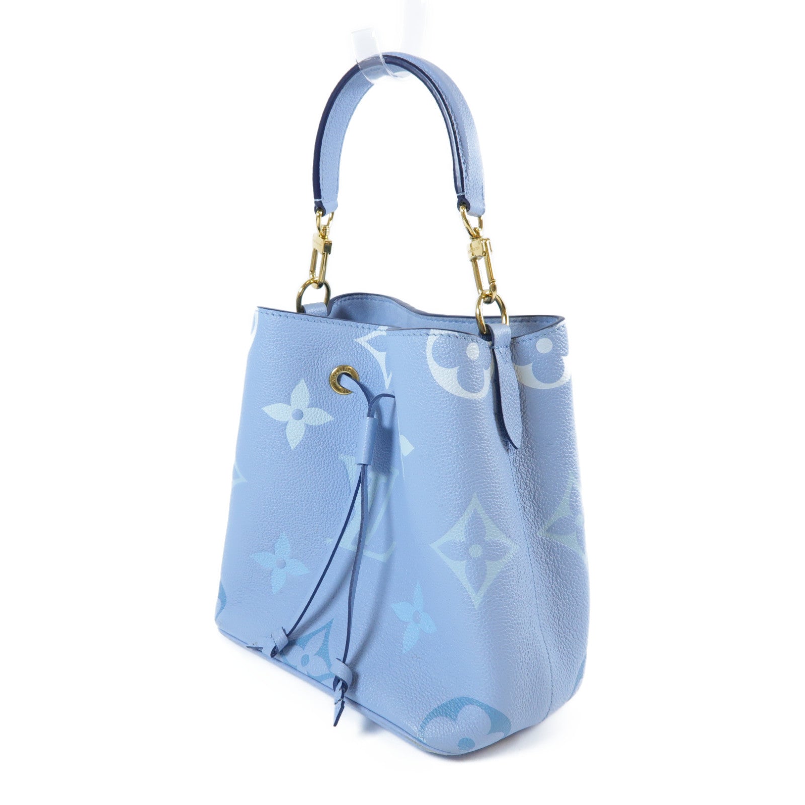LOUIS VUITTON Monogram Empreinte NeoNoe BB金扣手挽肩背兩用袋夏日藍色