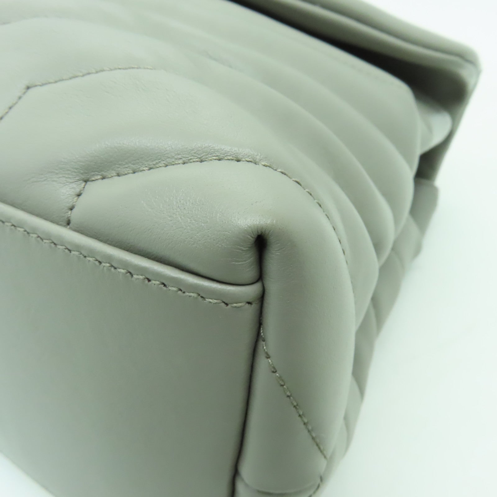 SAINT LAURENT 牛皮皮革Shoulder Bag銀扣鏈帶肩背袋灰色