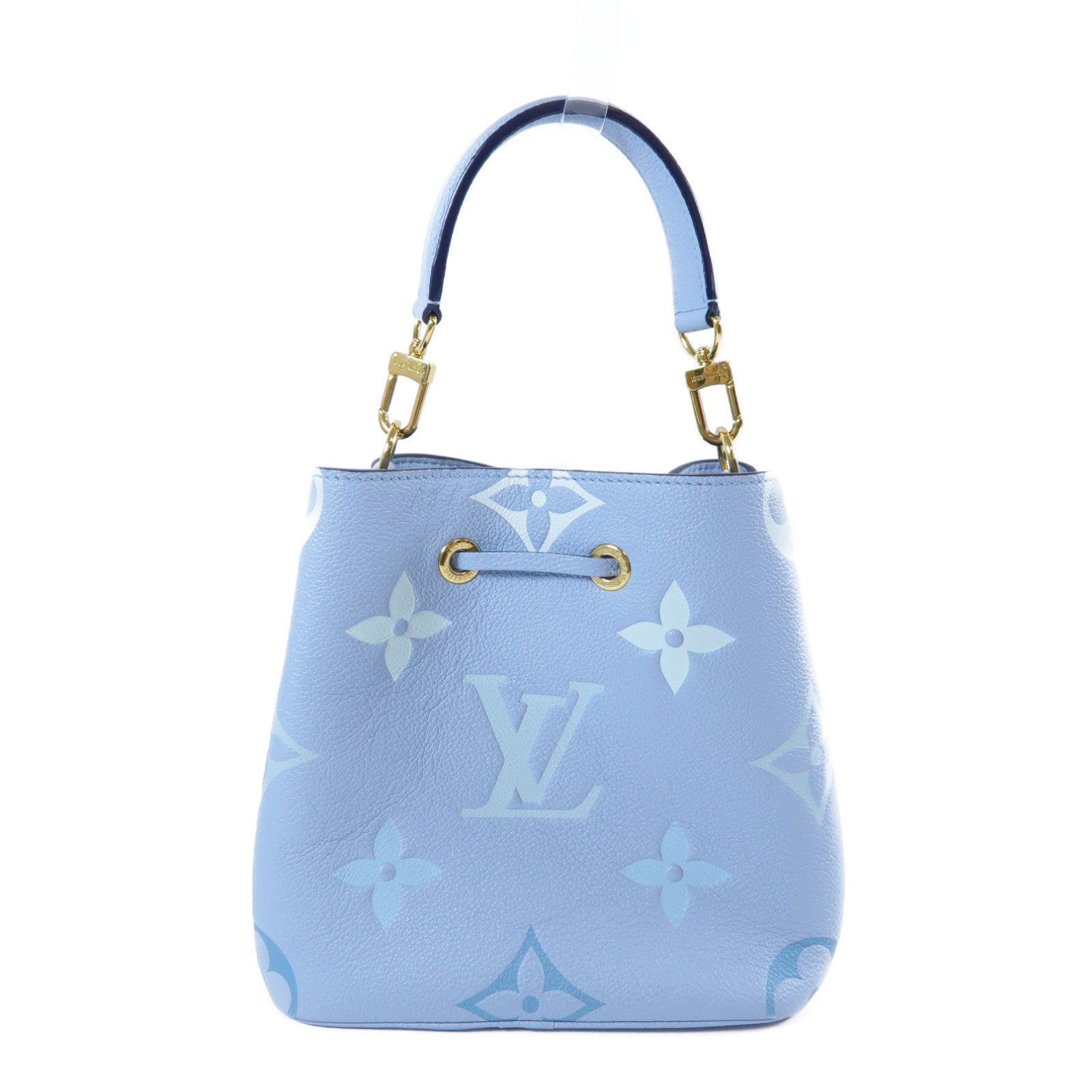 LOUIS VUITTON Monogram Empreinte NeoNoe BB金扣手挽肩背兩用袋夏日藍色