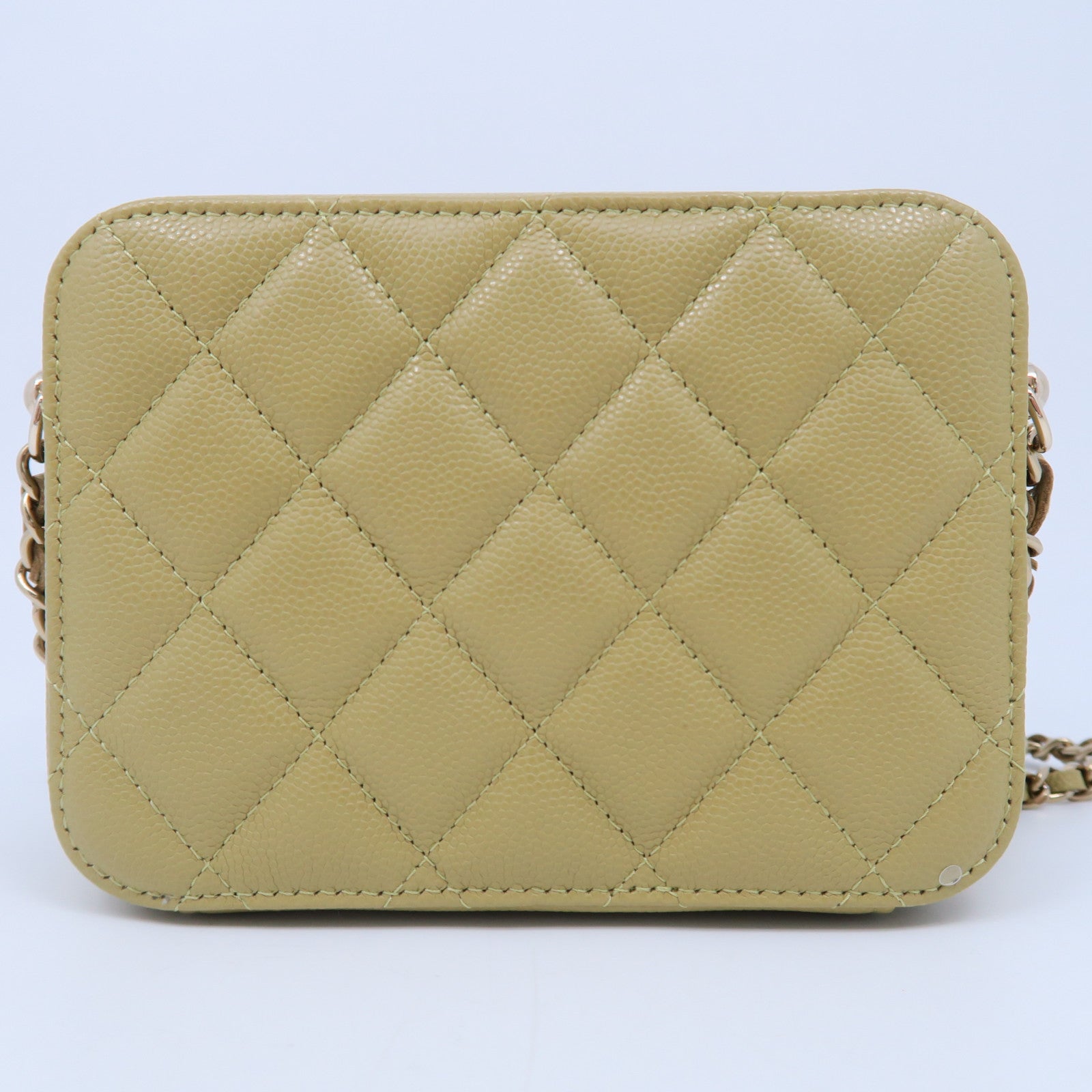 CHANEL 菱格Caviar皮革Chain Shoulder金扣鏈帶肩背袋啡黃色
