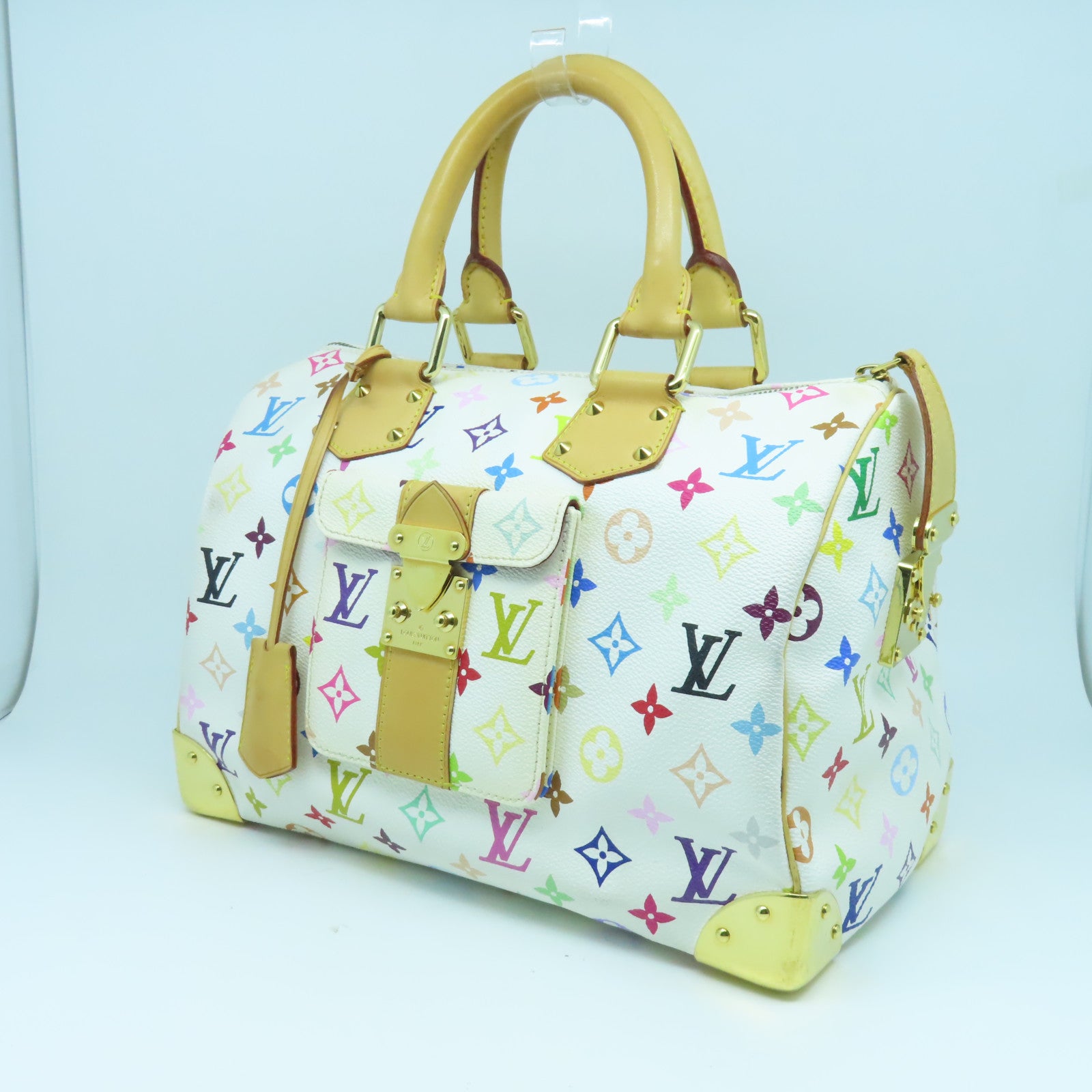 LOUIS VUITTON Monogram Multicolore Speedy 30金扣手挽袋白色