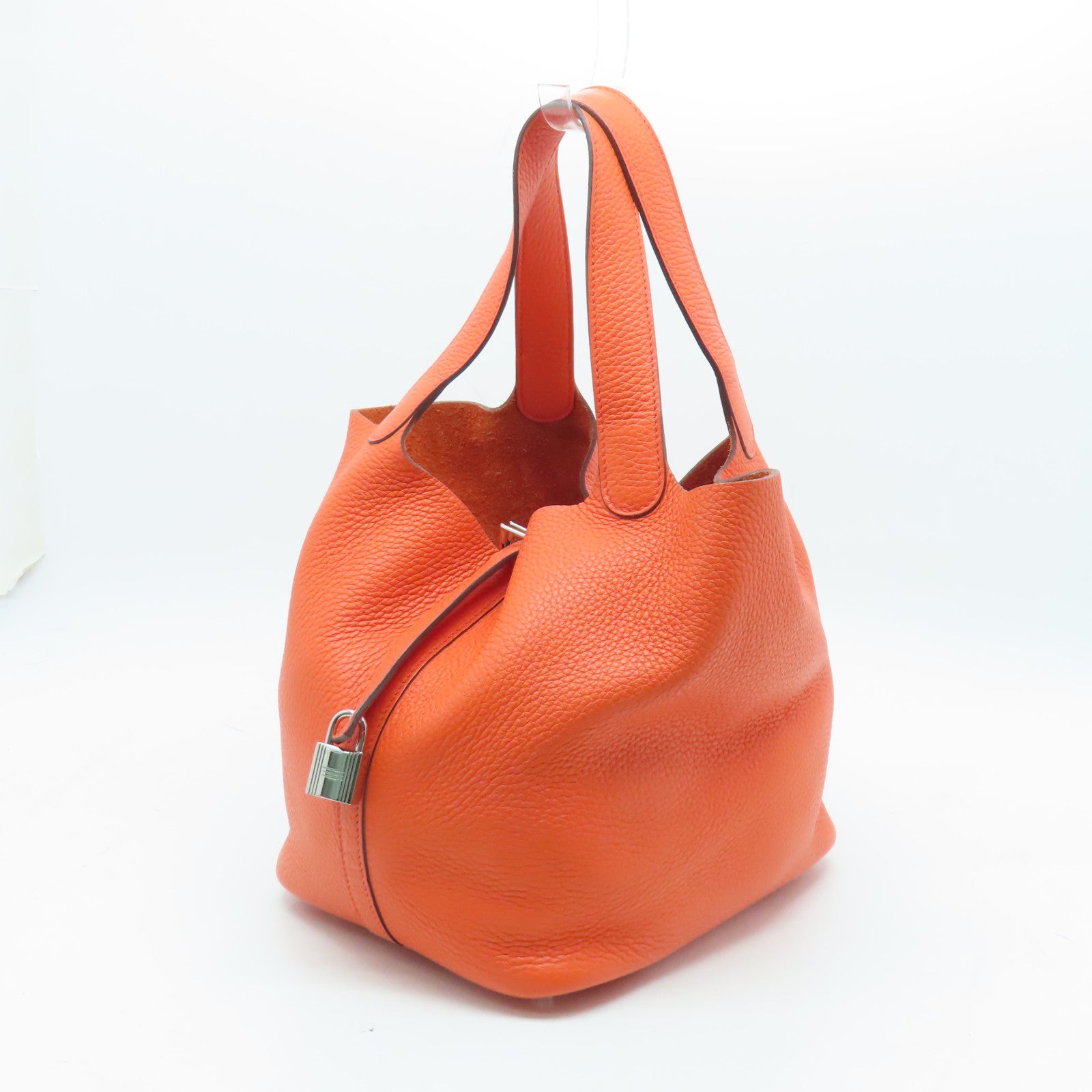 HERMES Clemence皮革Picotin MM銀扣手挽袋橙色