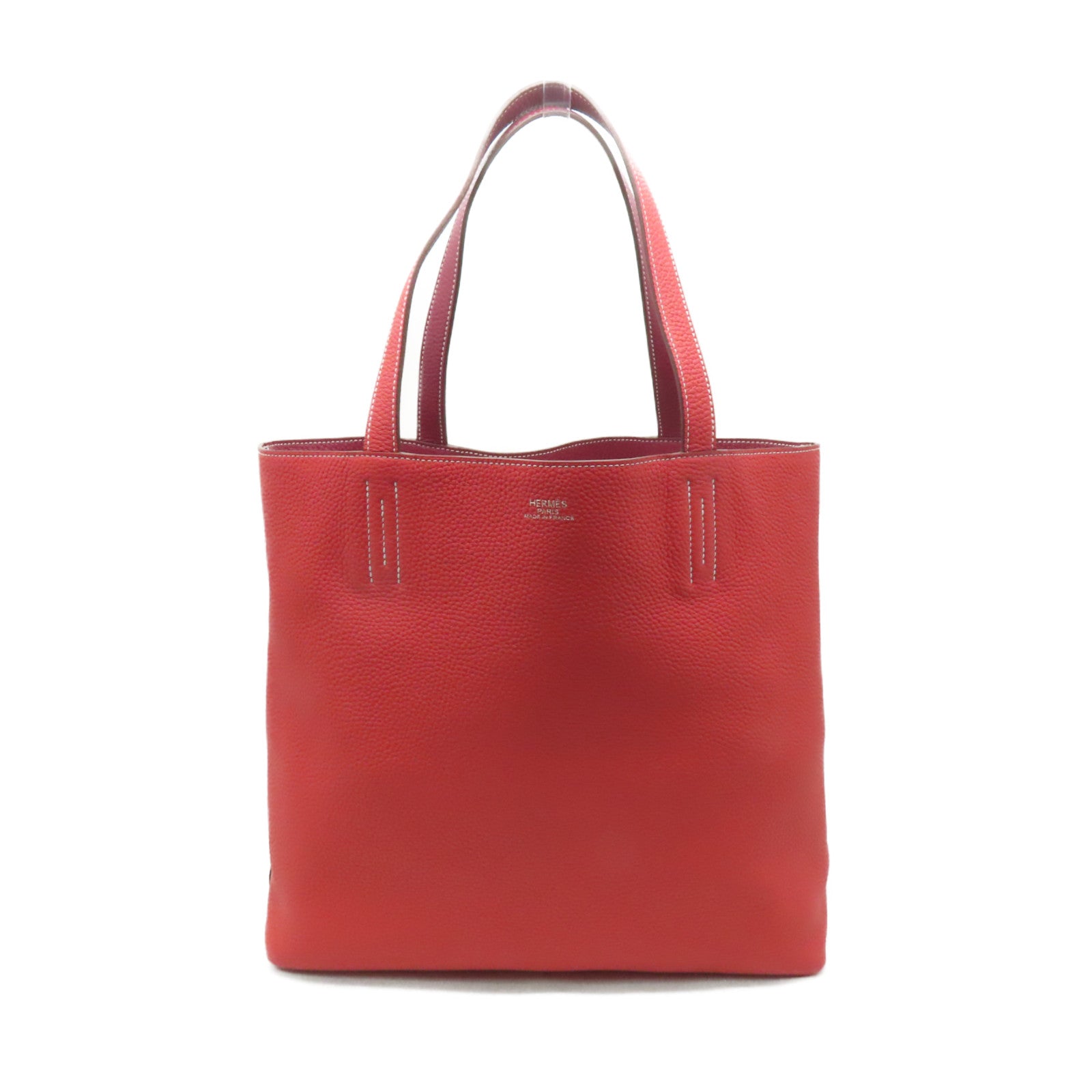 HERMES Clemence皮革Double Sens手挽袋Rubis/Bougainvillea紅色/酒紅色