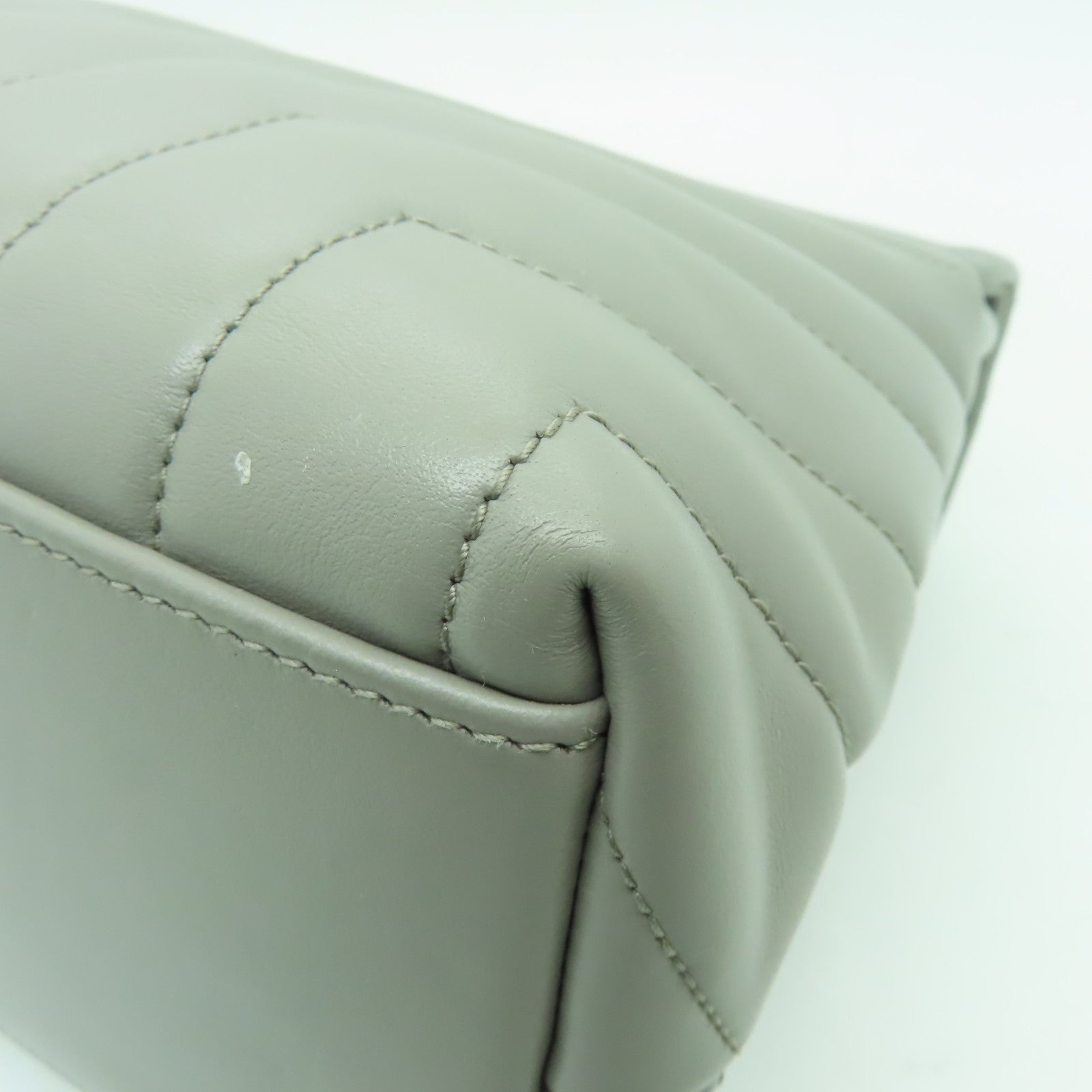 SAINT LAURENT 牛皮皮革Shoulder Bag銀扣鏈帶肩背袋灰色