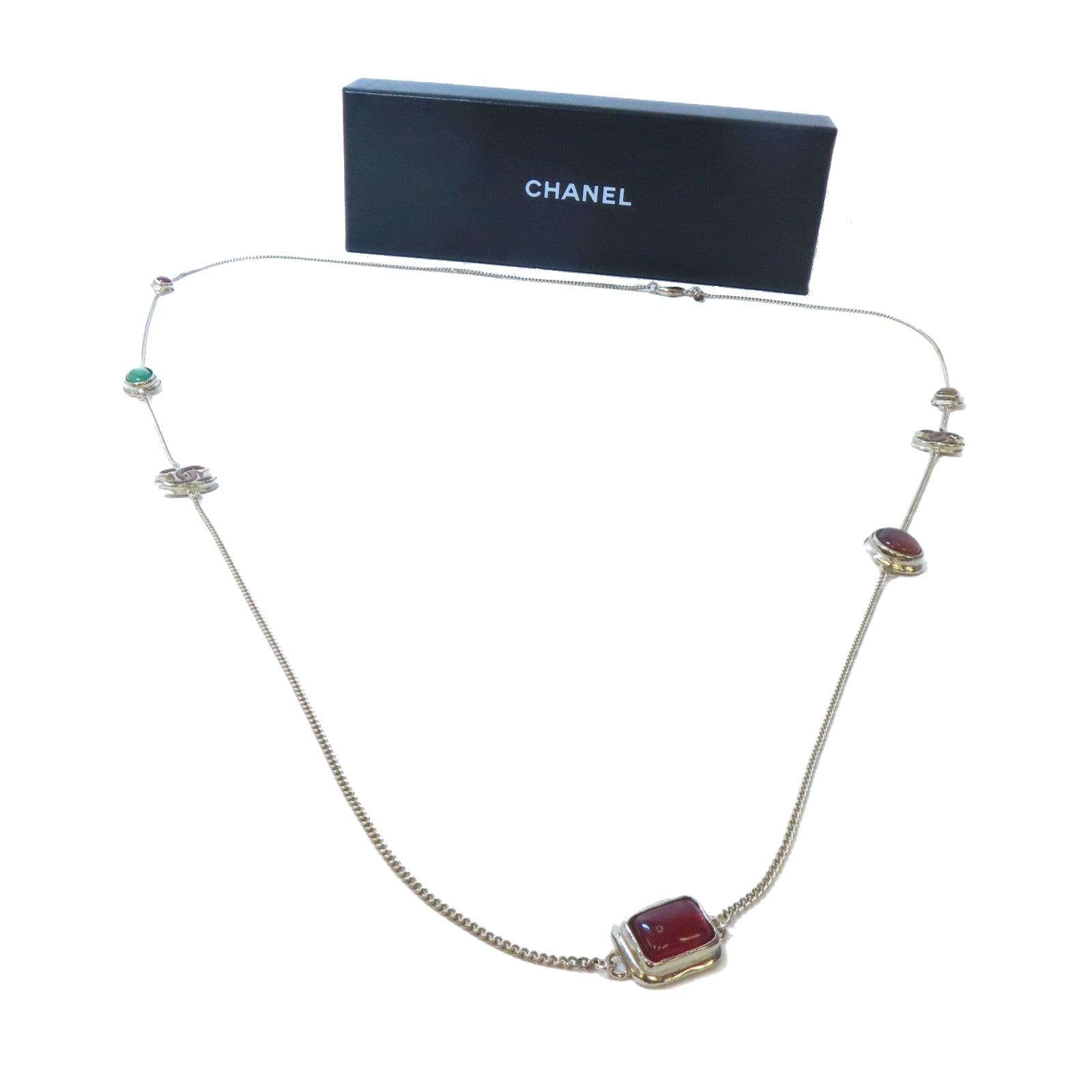 CHANEL 金屬Necklace金扣項鍊啡色/綠色/紅色