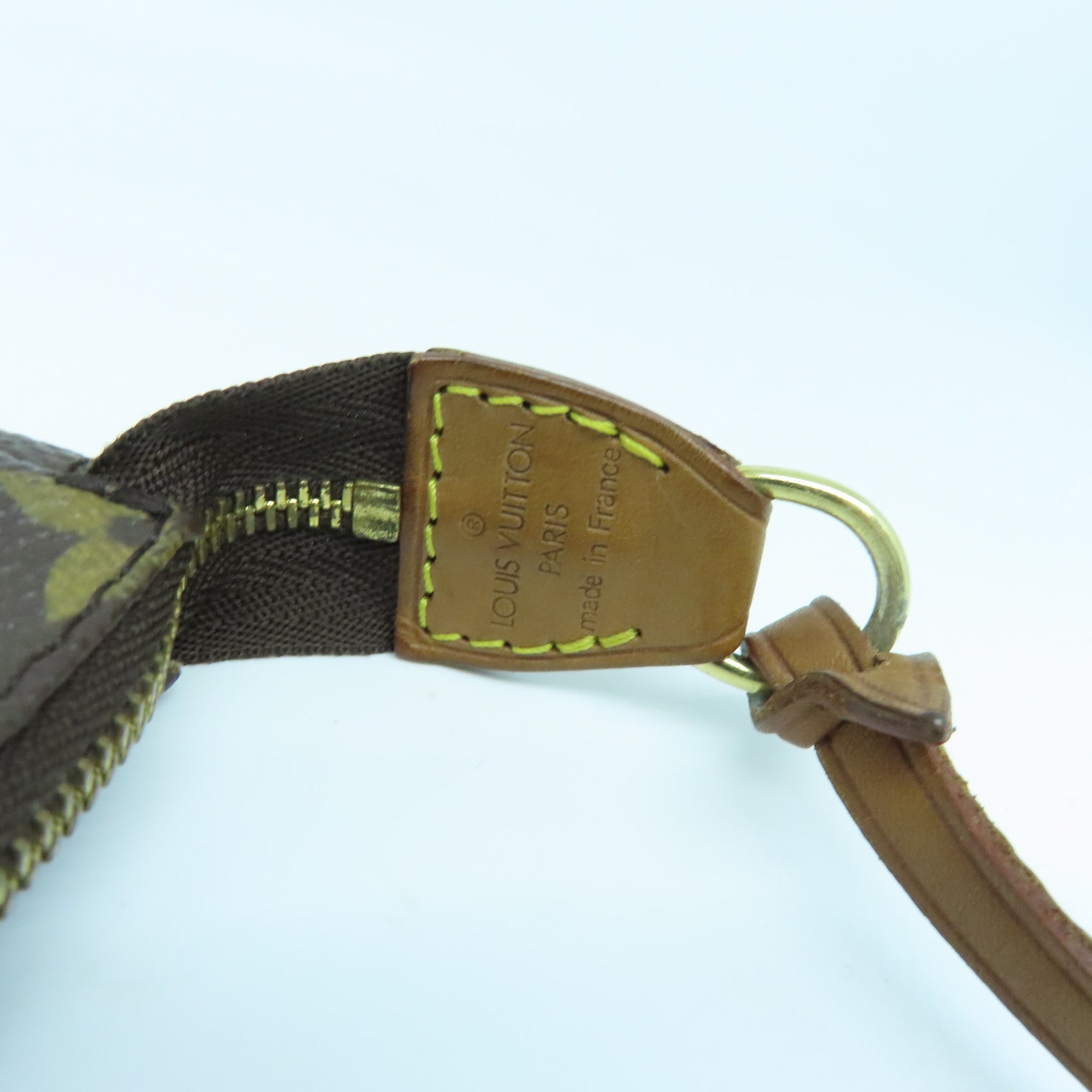 LOUIS VUITTON Monogram Pochette Accessories gold buckle handle bag brown