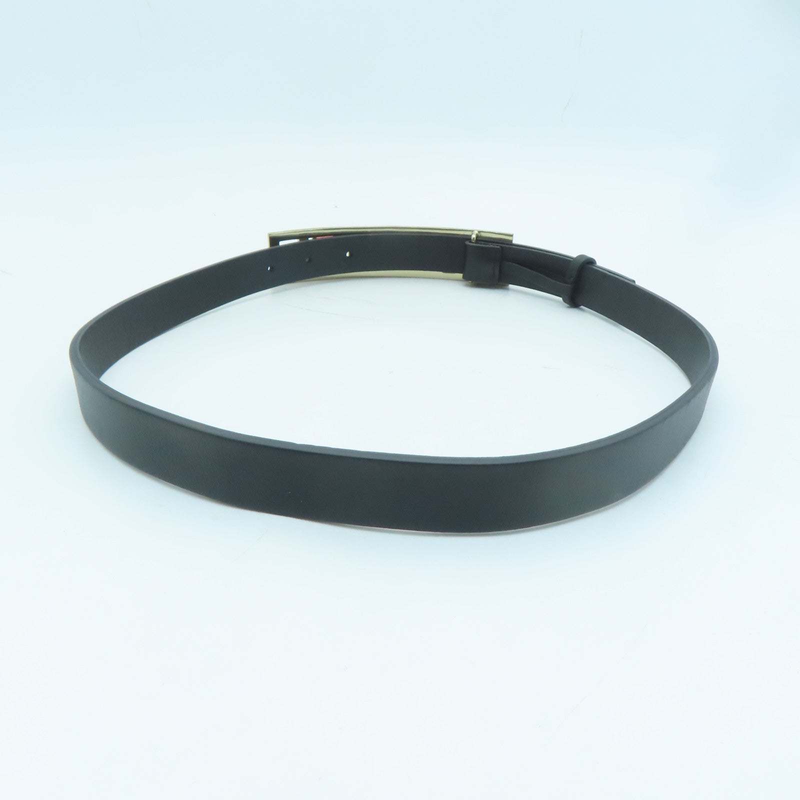 CHANEL Cowhide Leather Belt Gold Buckle Belt Black