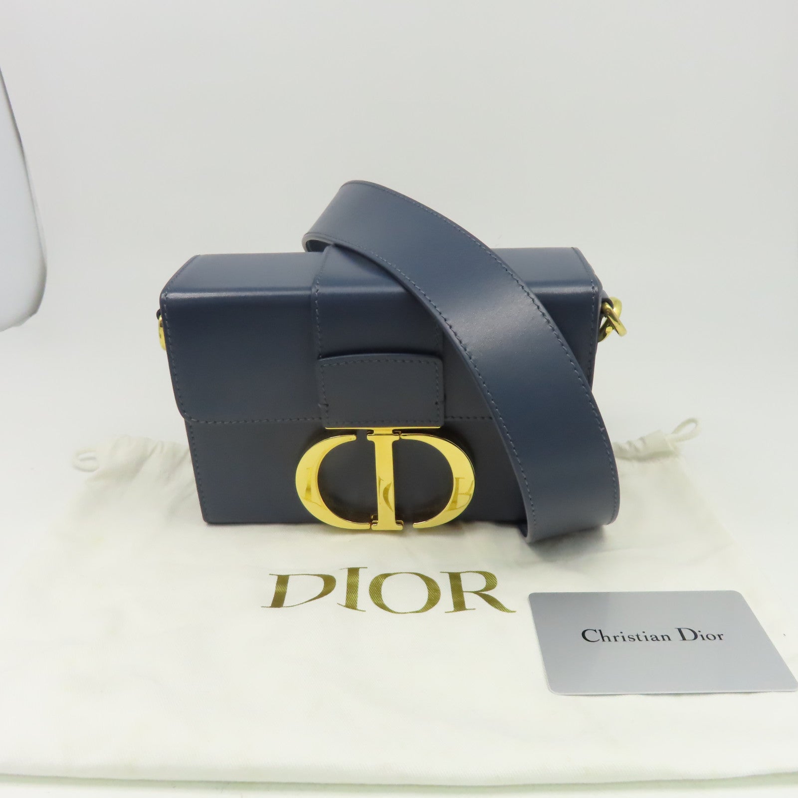 Dior 牛皮皮革30 Montaigne Bag金扣肩背袋藍色