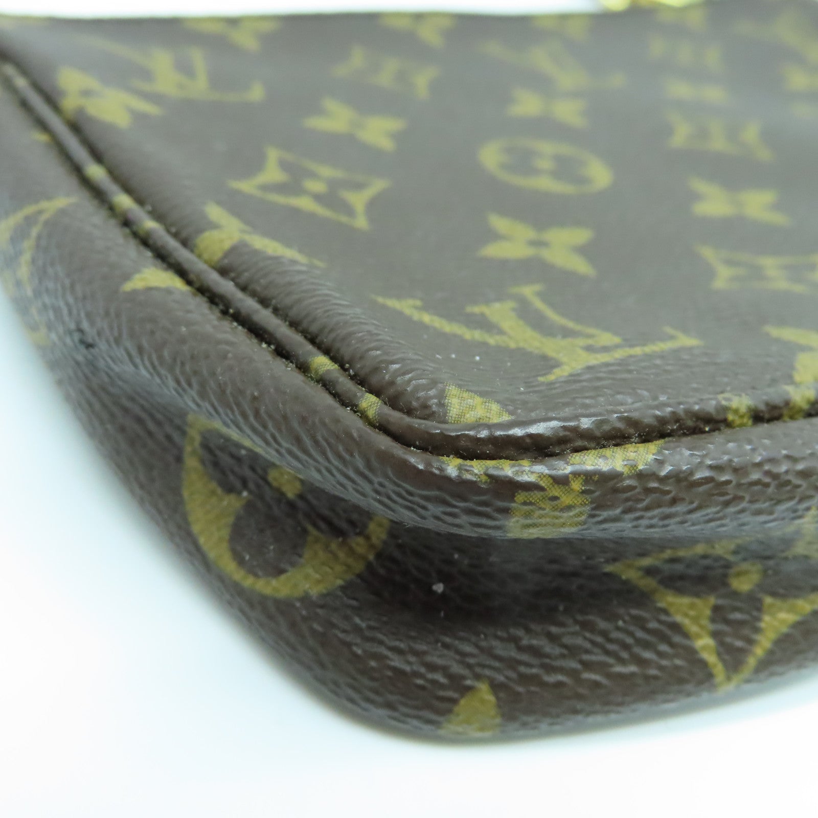 LOUIS VUITTON Monogram Pochette Accessories gold buckle handle bag brown