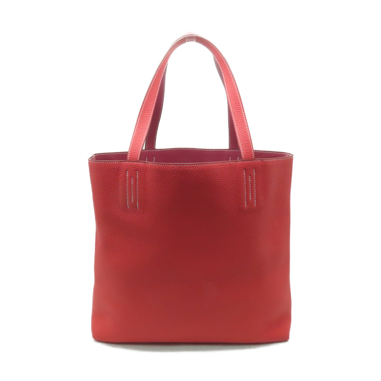 HERMES Clemence皮革Double Sens手挽袋Rubis/Bougainvillea紅色/酒紅色