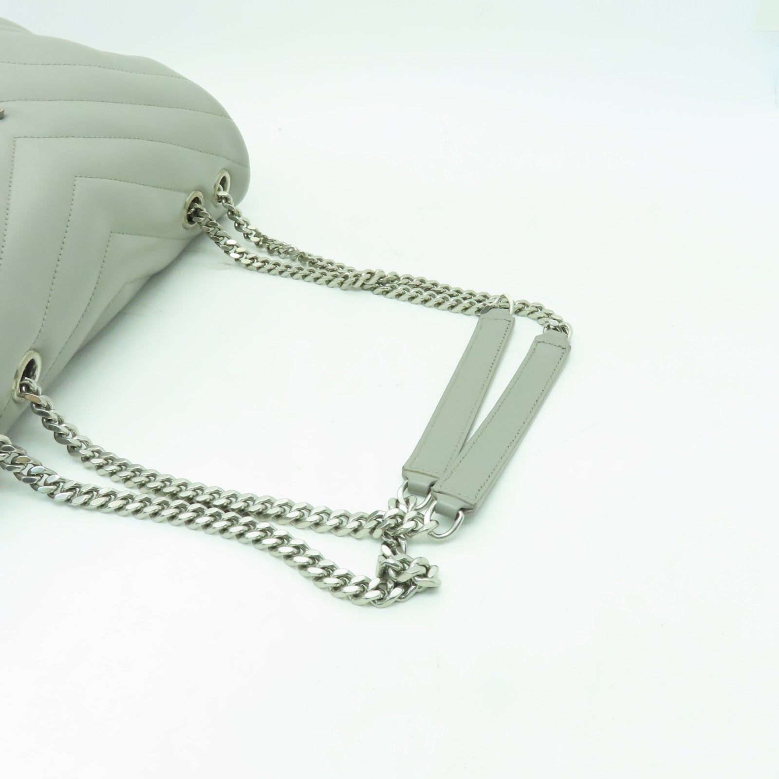 SAINT LAURENT 牛皮皮革Shoulder Bag銀扣鏈帶肩背袋灰色
