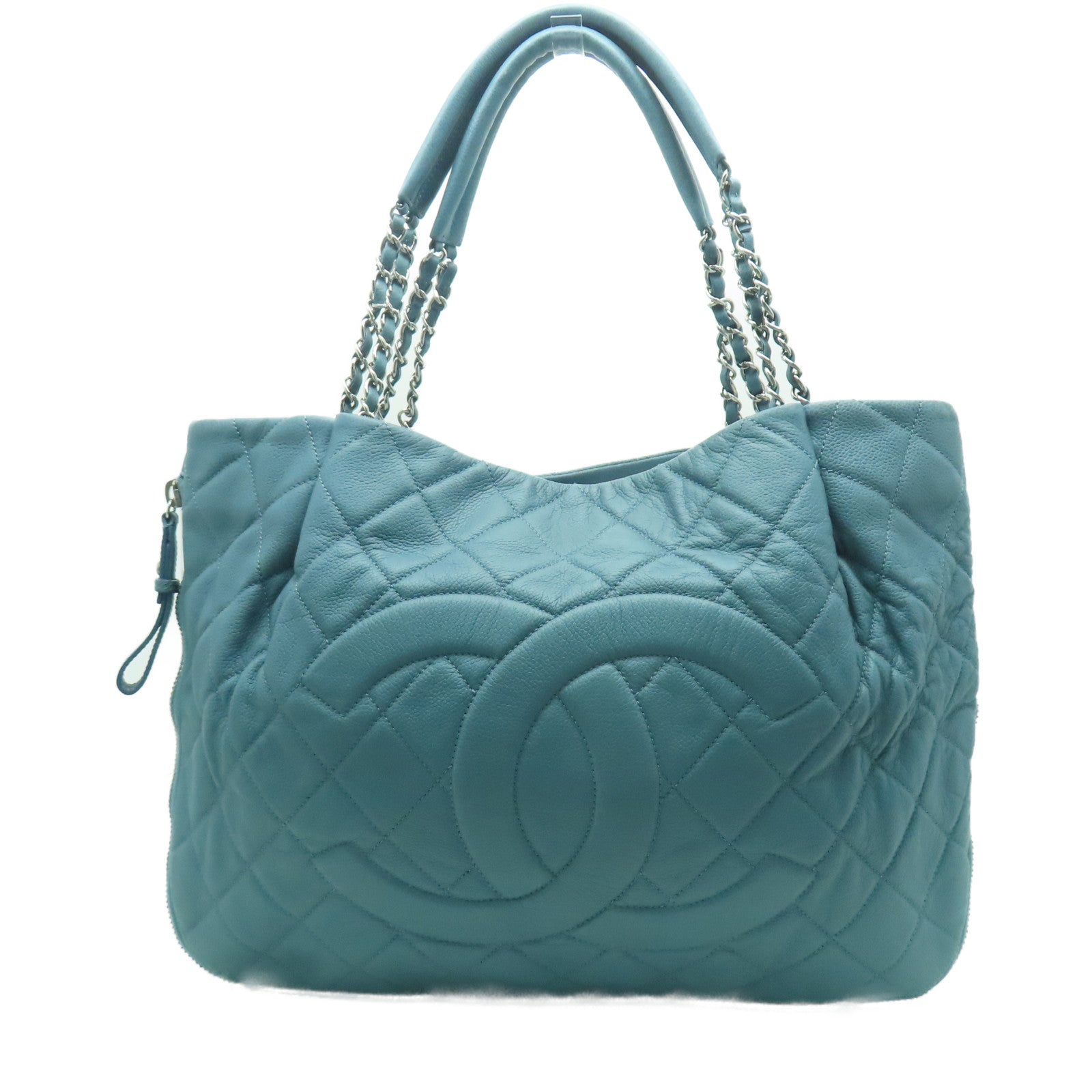 CHANEL 菱格牛皮皮革Shoulder Bag銀扣肩背袋藍色