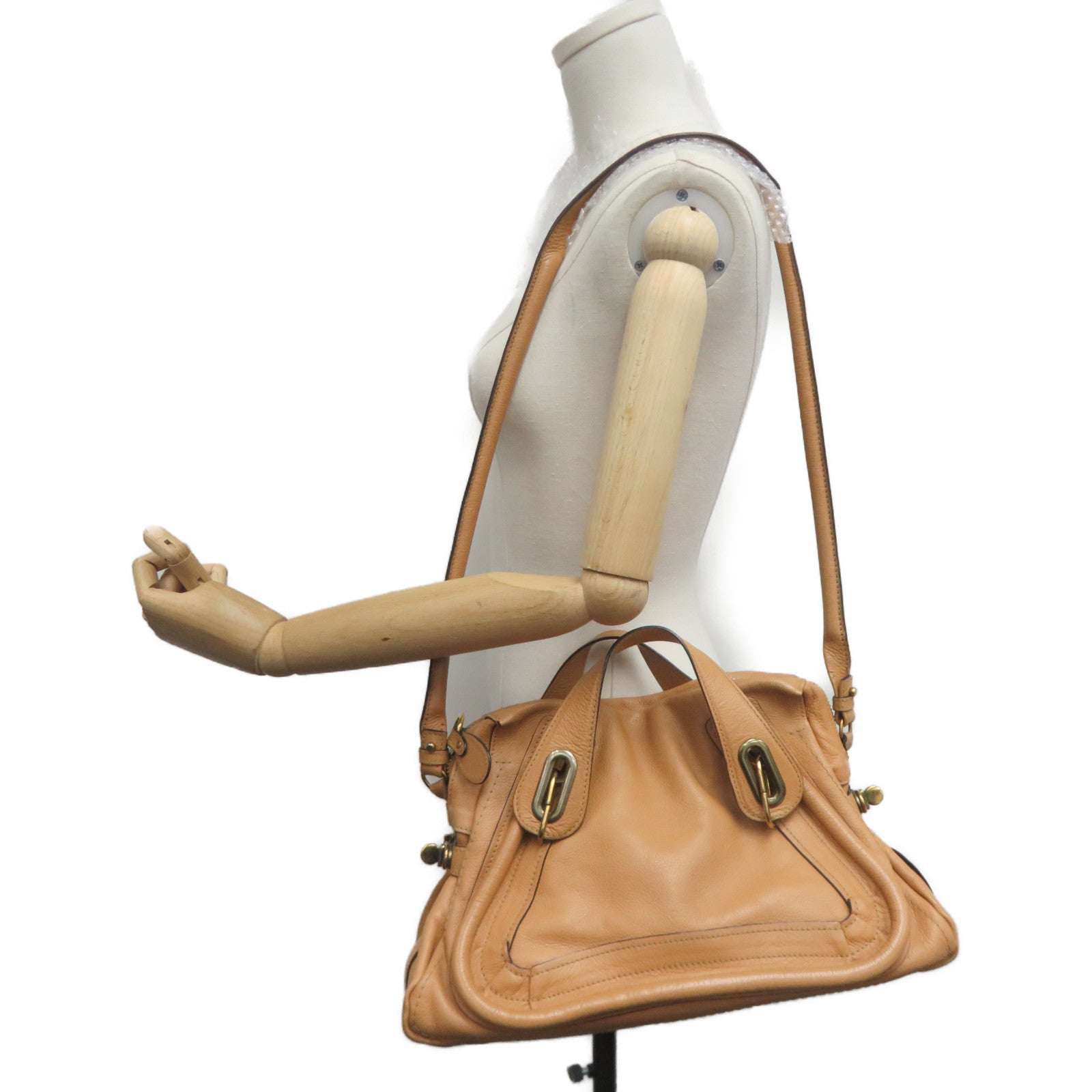 Chloe Leather Paraty Bag Gold Buckle Shoulder Bag Beige