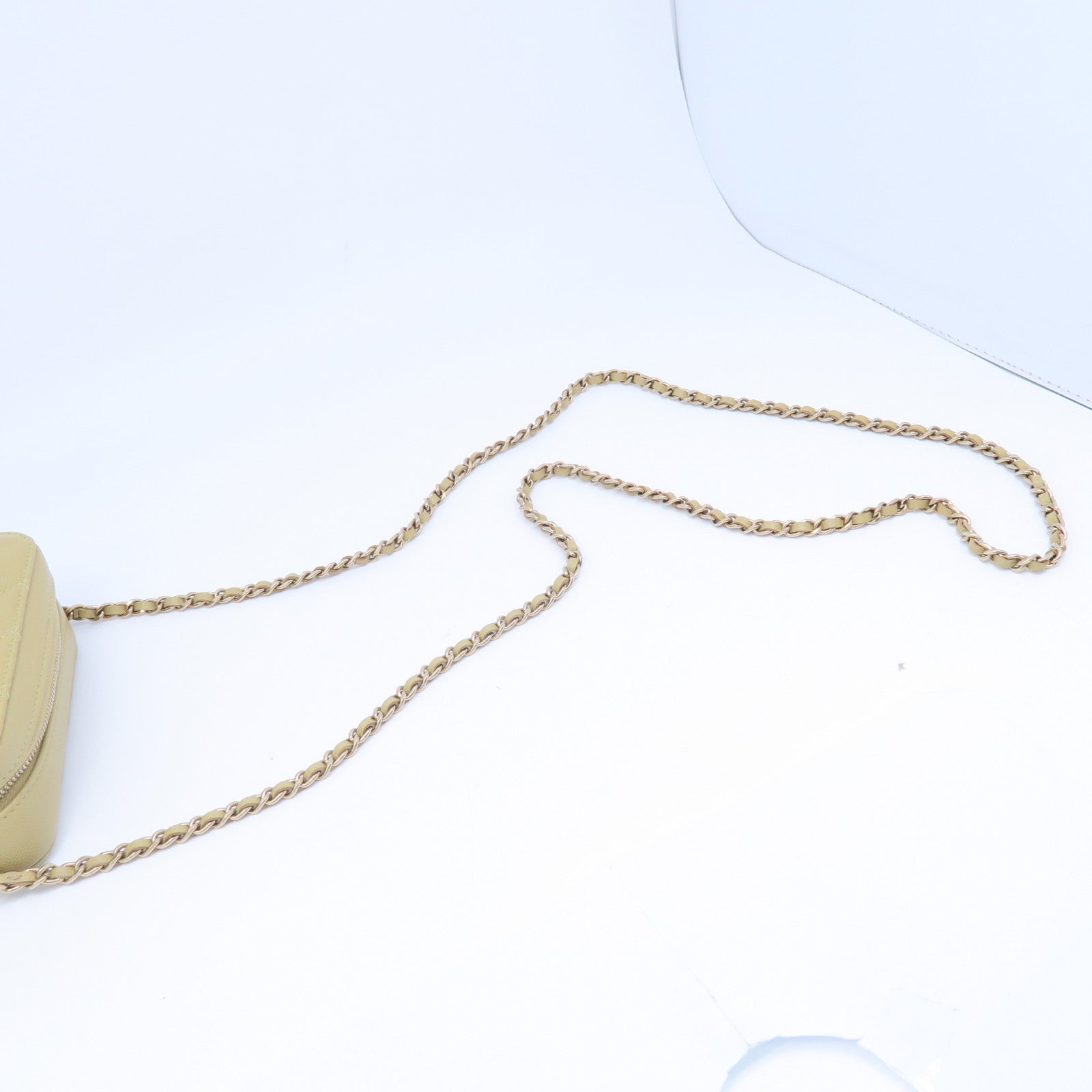 CHANEL 菱格Caviar皮革Chain Shoulder金扣鏈帶肩背袋啡黃色
