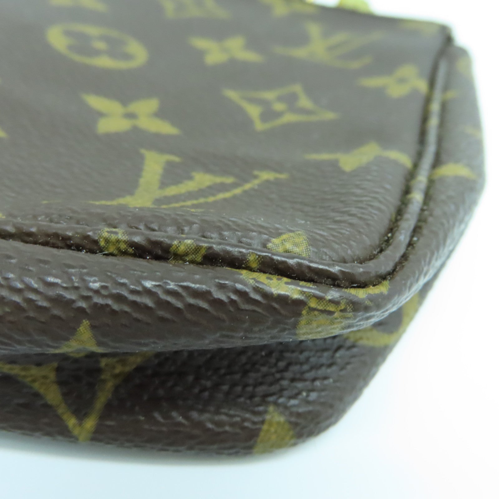 LOUIS VUITTON Monogram Pochette Accessories gold buckle handle bag brown
