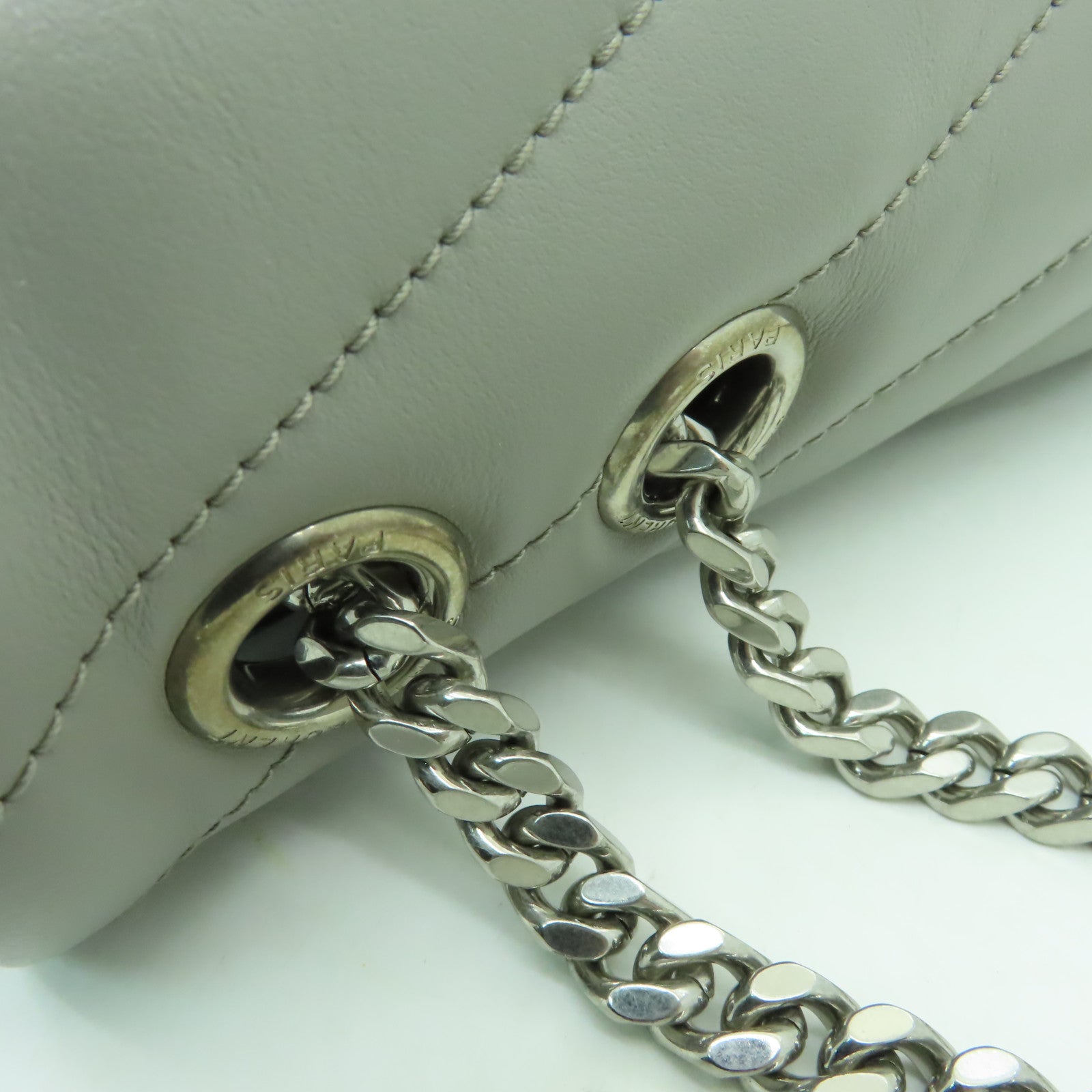SAINT LAURENT 牛皮皮革Shoulder Bag銀扣鏈帶肩背袋灰色