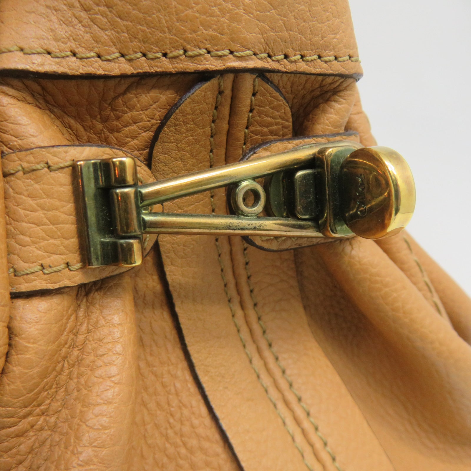 Chloe Leather Paraty Bag Gold Buckle Shoulder Bag Beige
