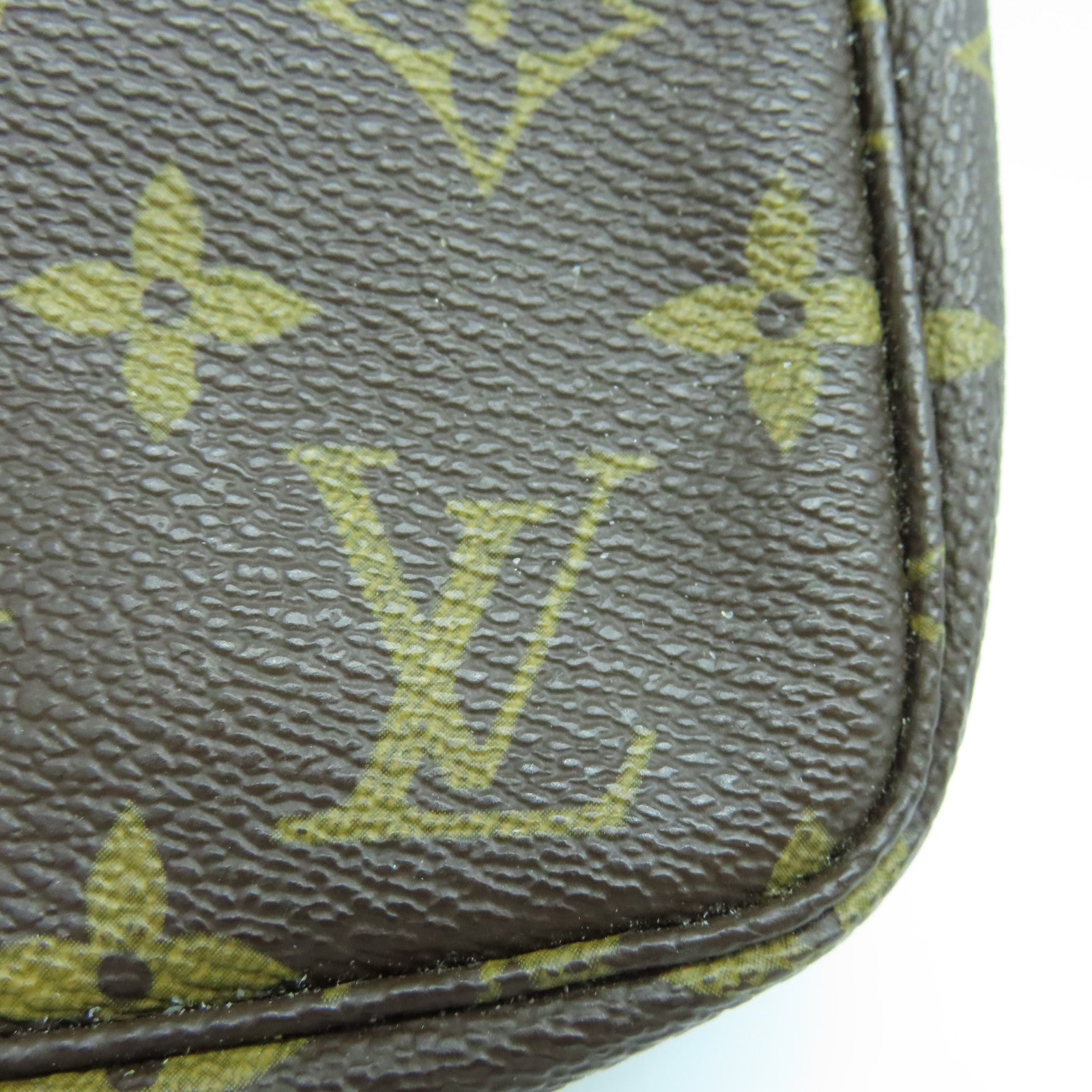 LOUIS VUITTON Monogram Pochette Accessories gold buckle handle bag brown