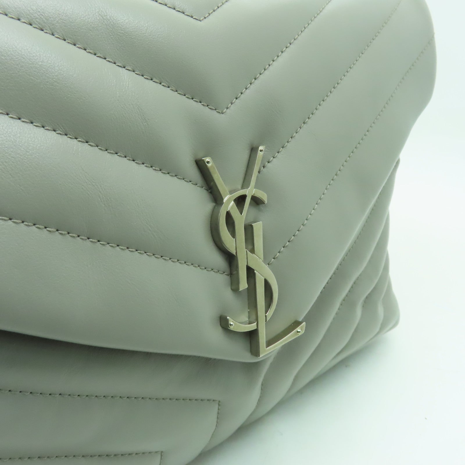 SAINT LAURENT 牛皮皮革Shoulder Bag銀扣鏈帶肩背袋灰色