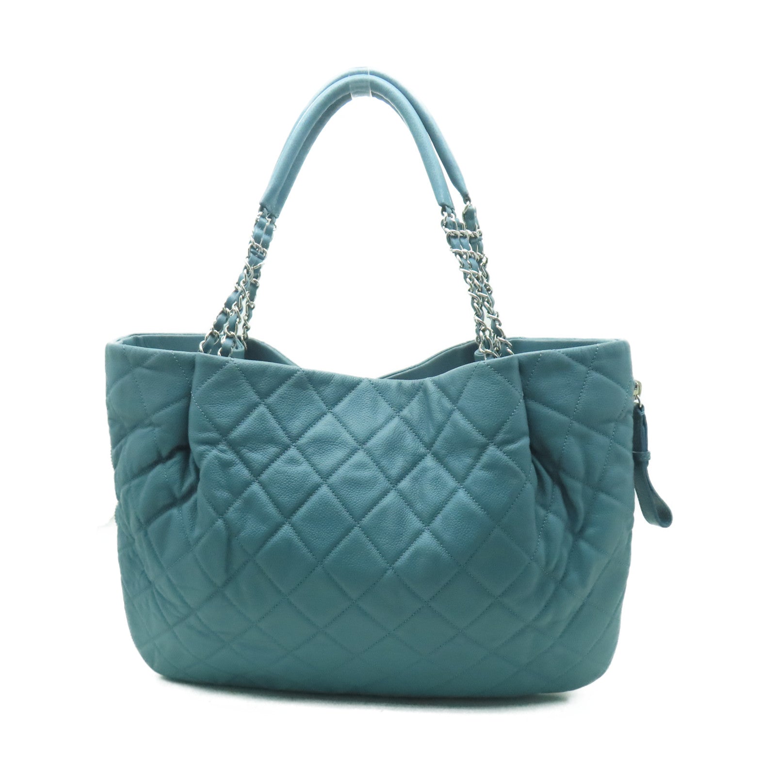 CHANEL 菱格牛皮皮革Shoulder Bag銀扣肩背袋藍色
