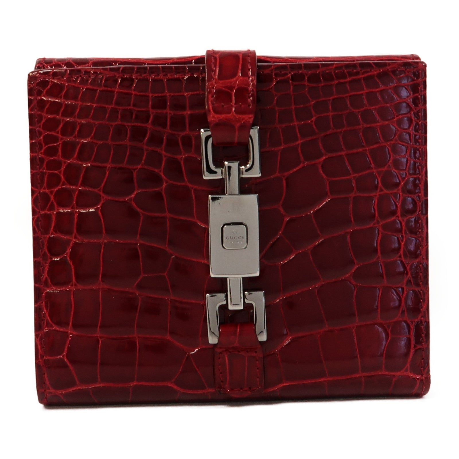 GUCCI 鱷魚皮革Wallet銀扣錢包紅色