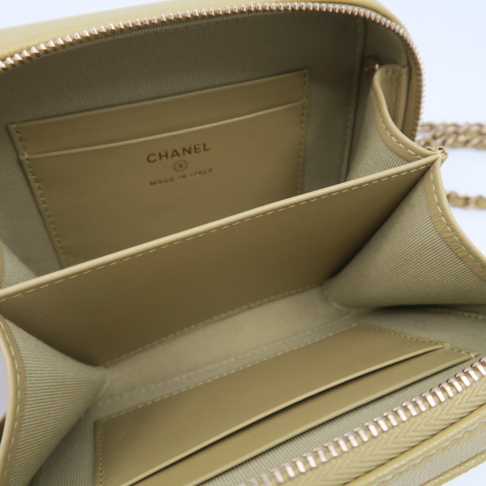 CHANEL 菱格Caviar皮革Chain Shoulder金扣鏈帶肩背袋啡黃色