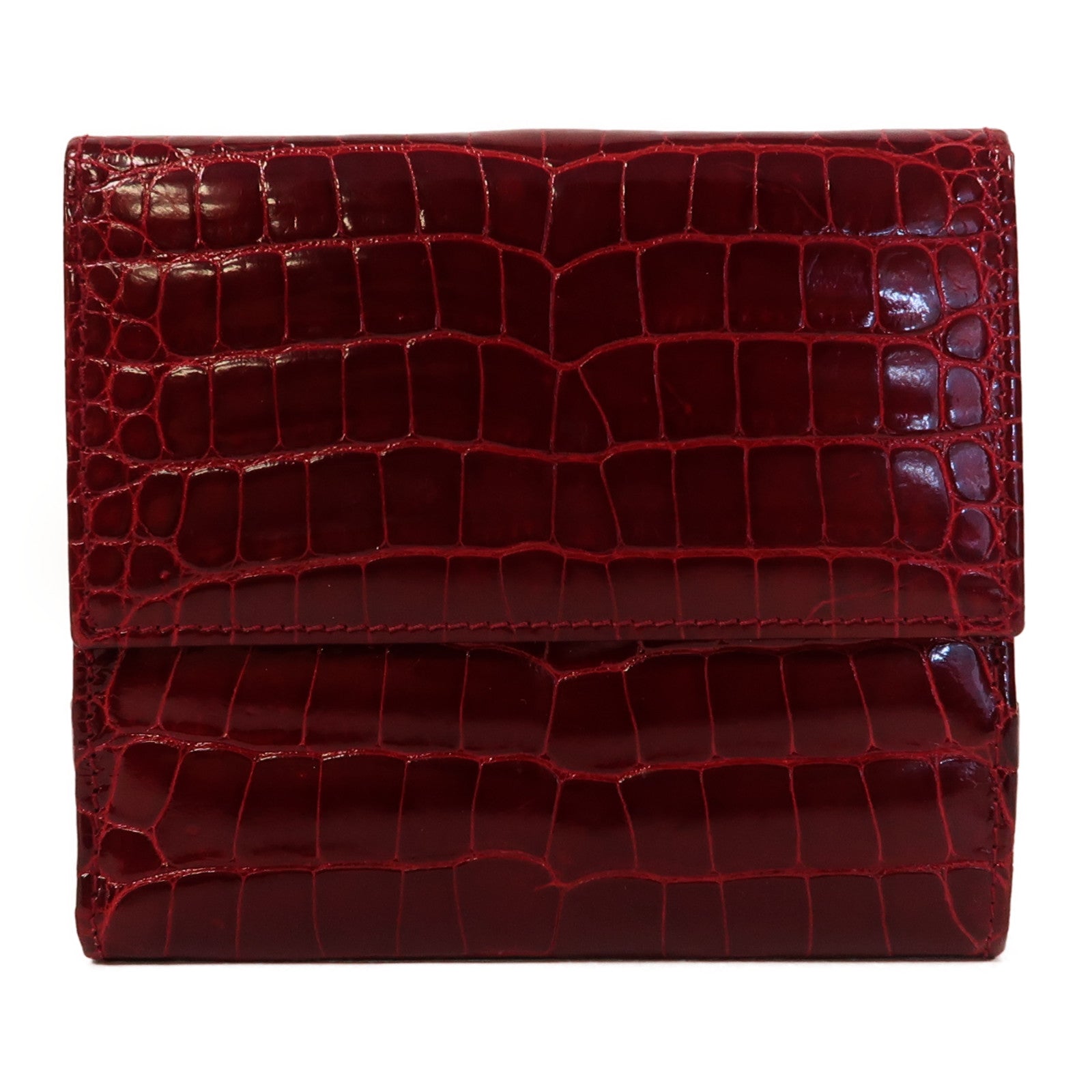 GUCCI 鱷魚皮革Wallet銀扣錢包紅色