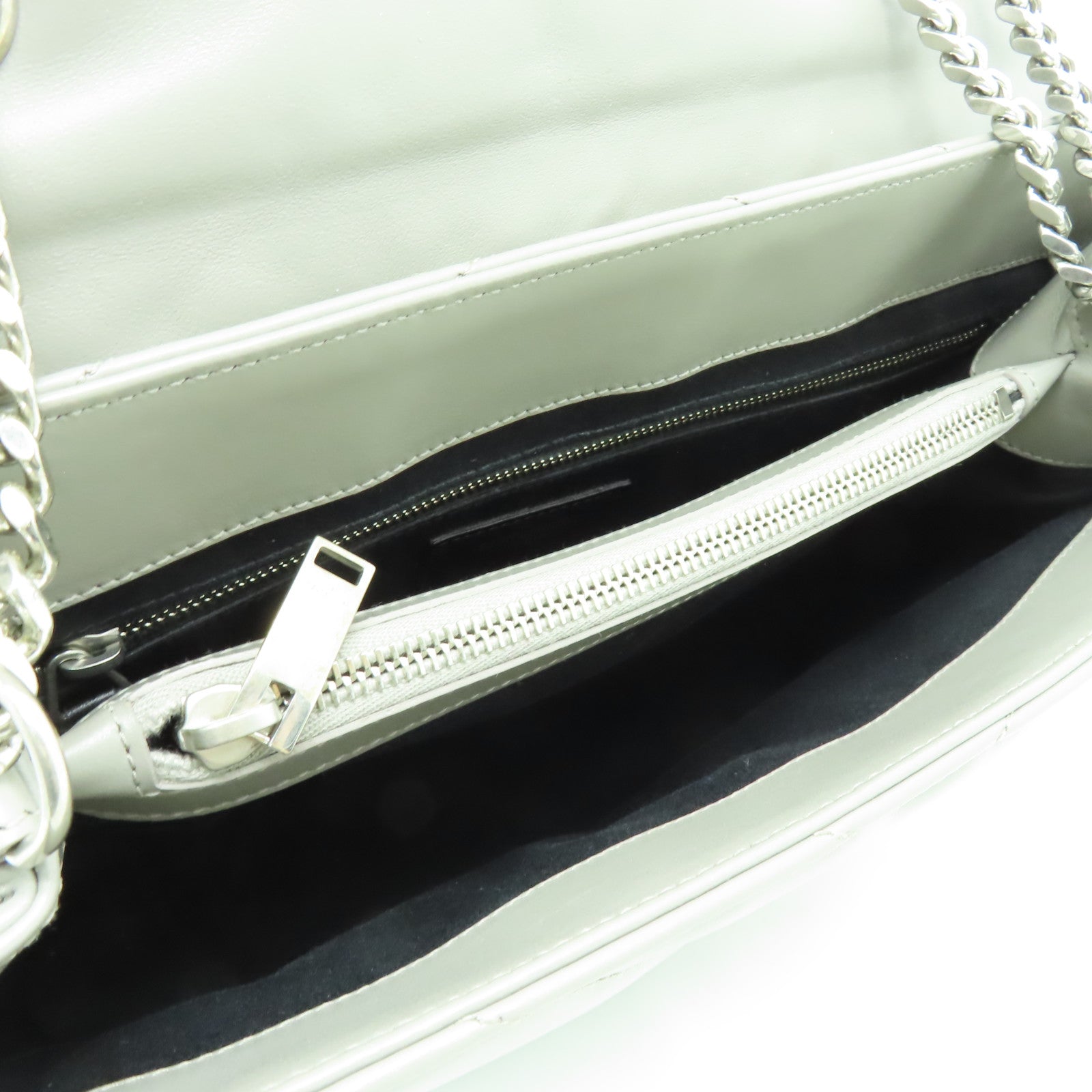 SAINT LAURENT 牛皮皮革Shoulder Bag銀扣鏈帶肩背袋灰色