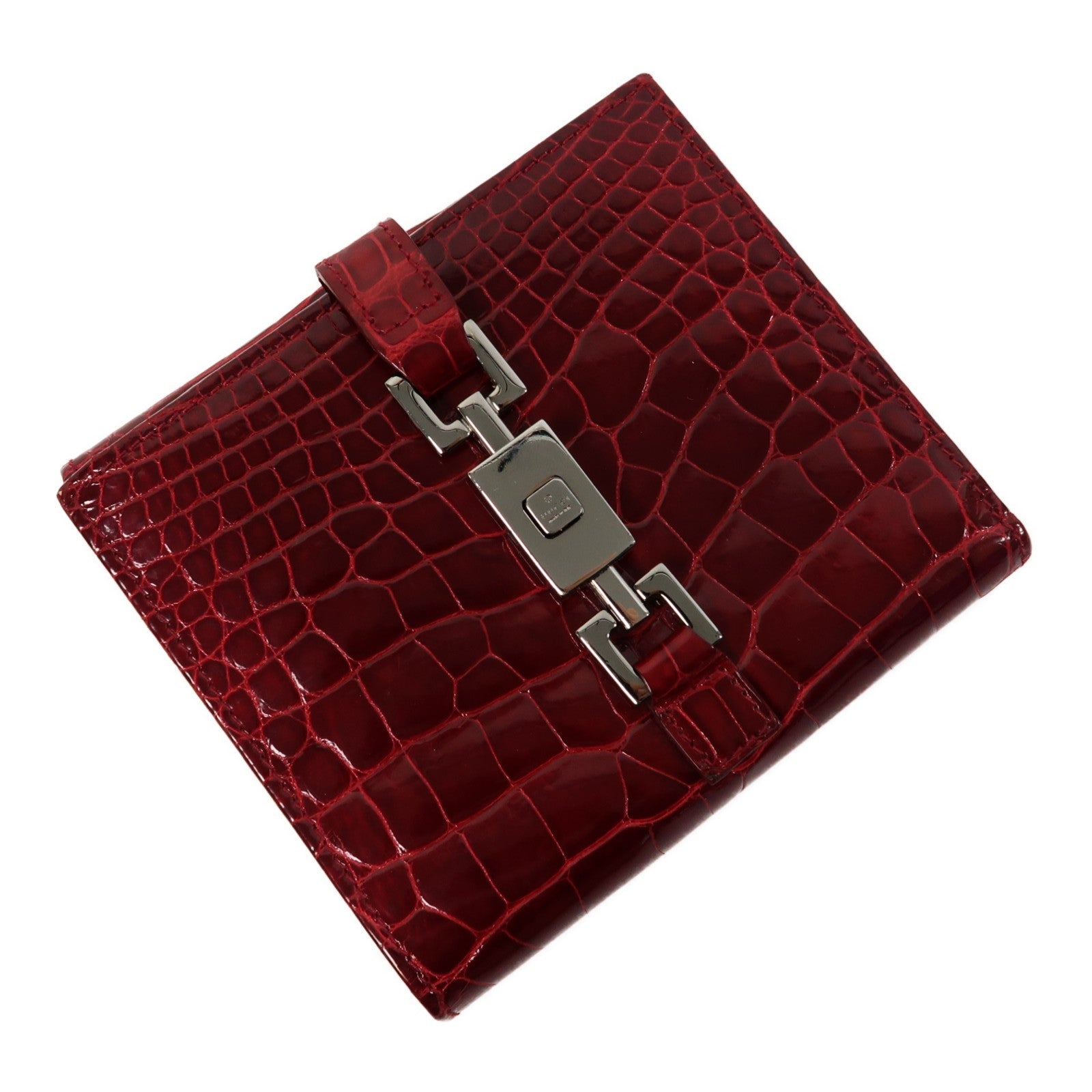 GUCCI 鱷魚皮革Wallet銀扣錢包紅色
