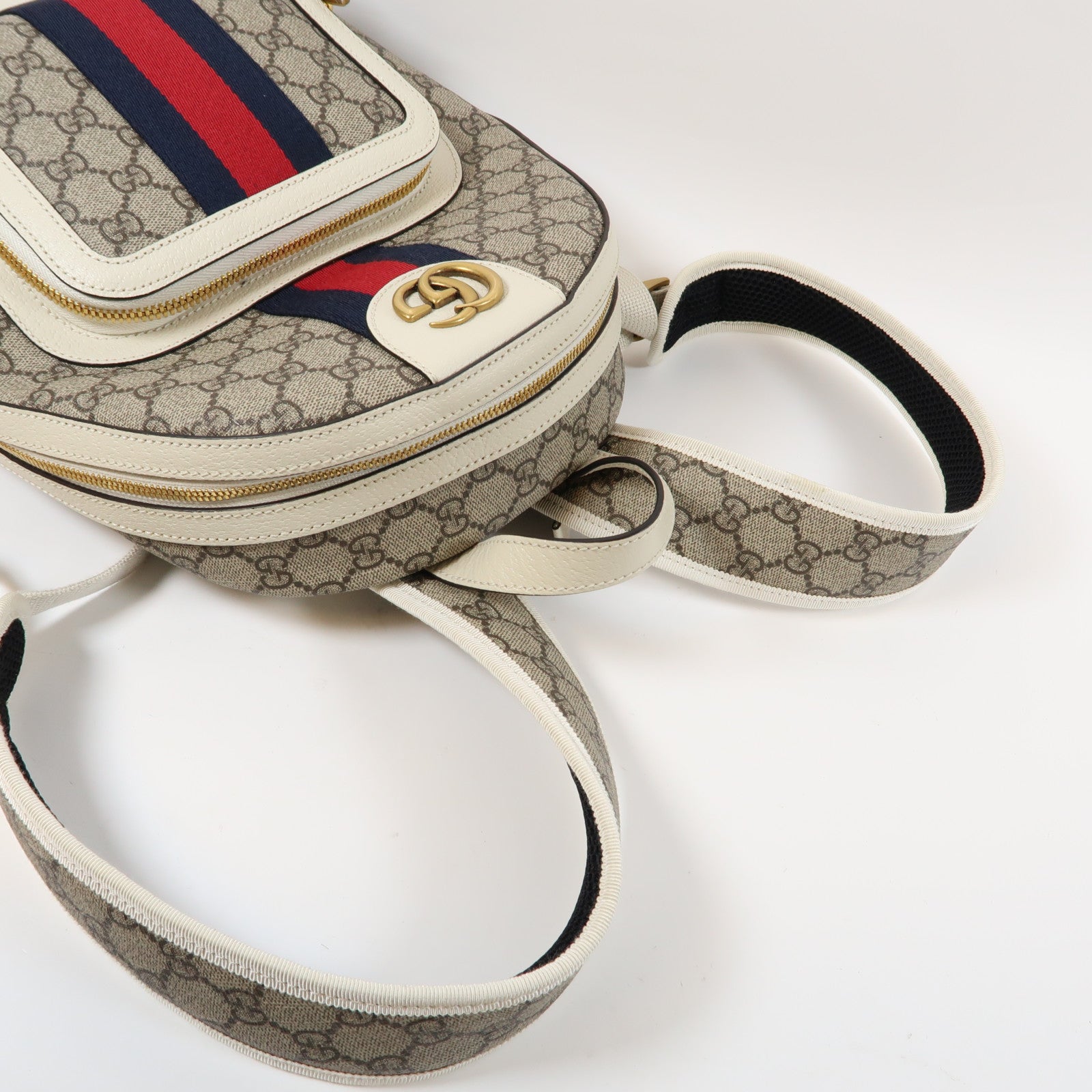 GUCCI 塗層帆布/皮革Ophidia GG Supreme Backpack金扣背包啡色/白色
