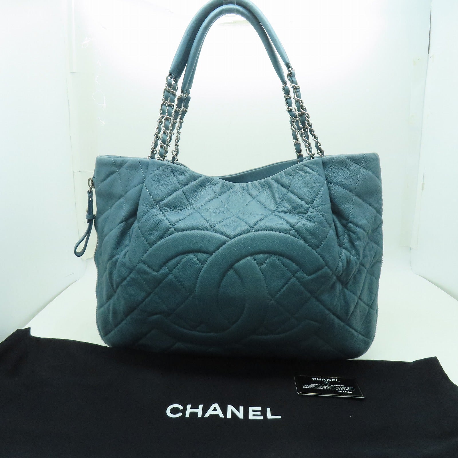 CHANEL 菱格牛皮皮革Shoulder Bag銀扣肩背袋藍色