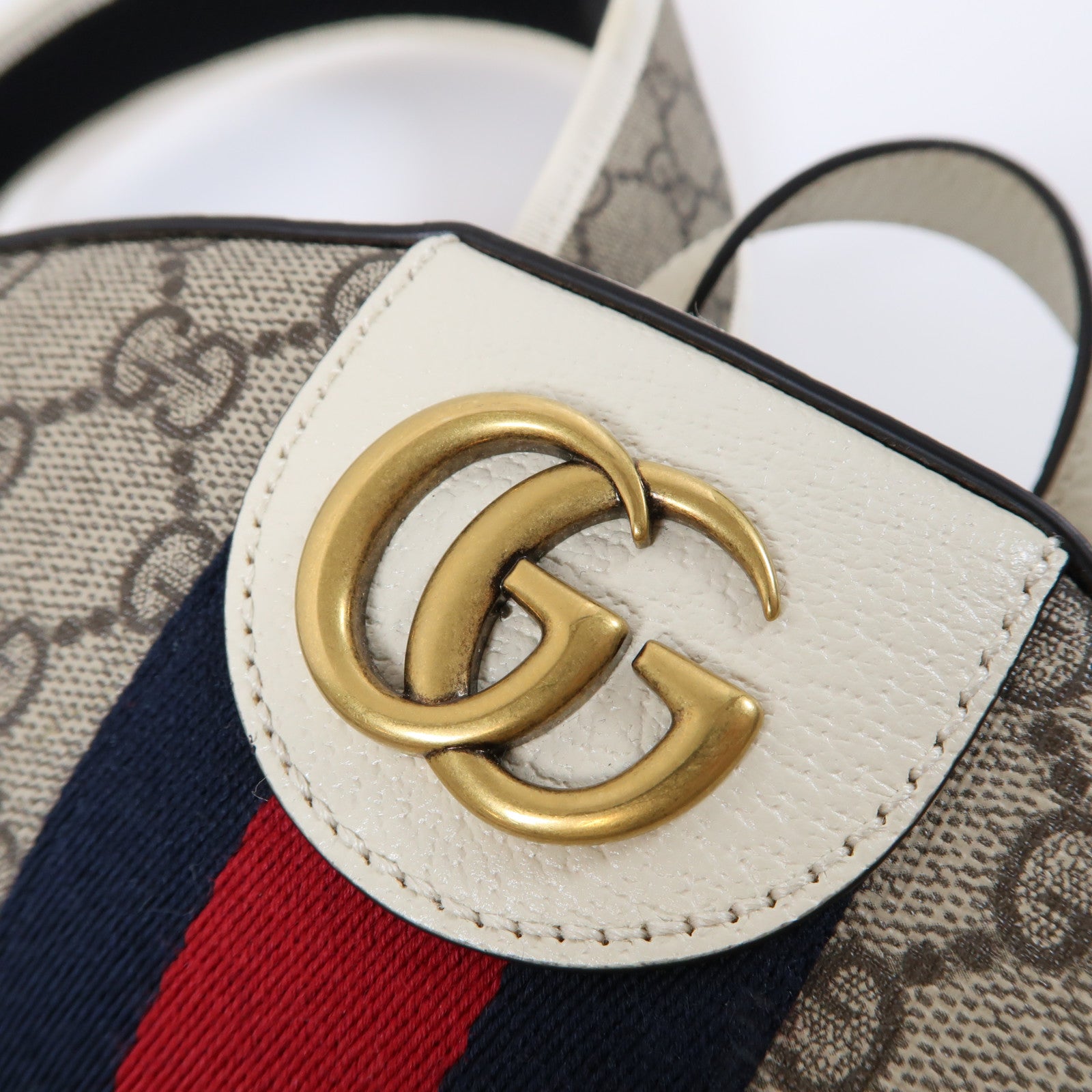 GUCCI 塗層帆布/皮革Ophidia GG Supreme Backpack金扣背包啡色/白色