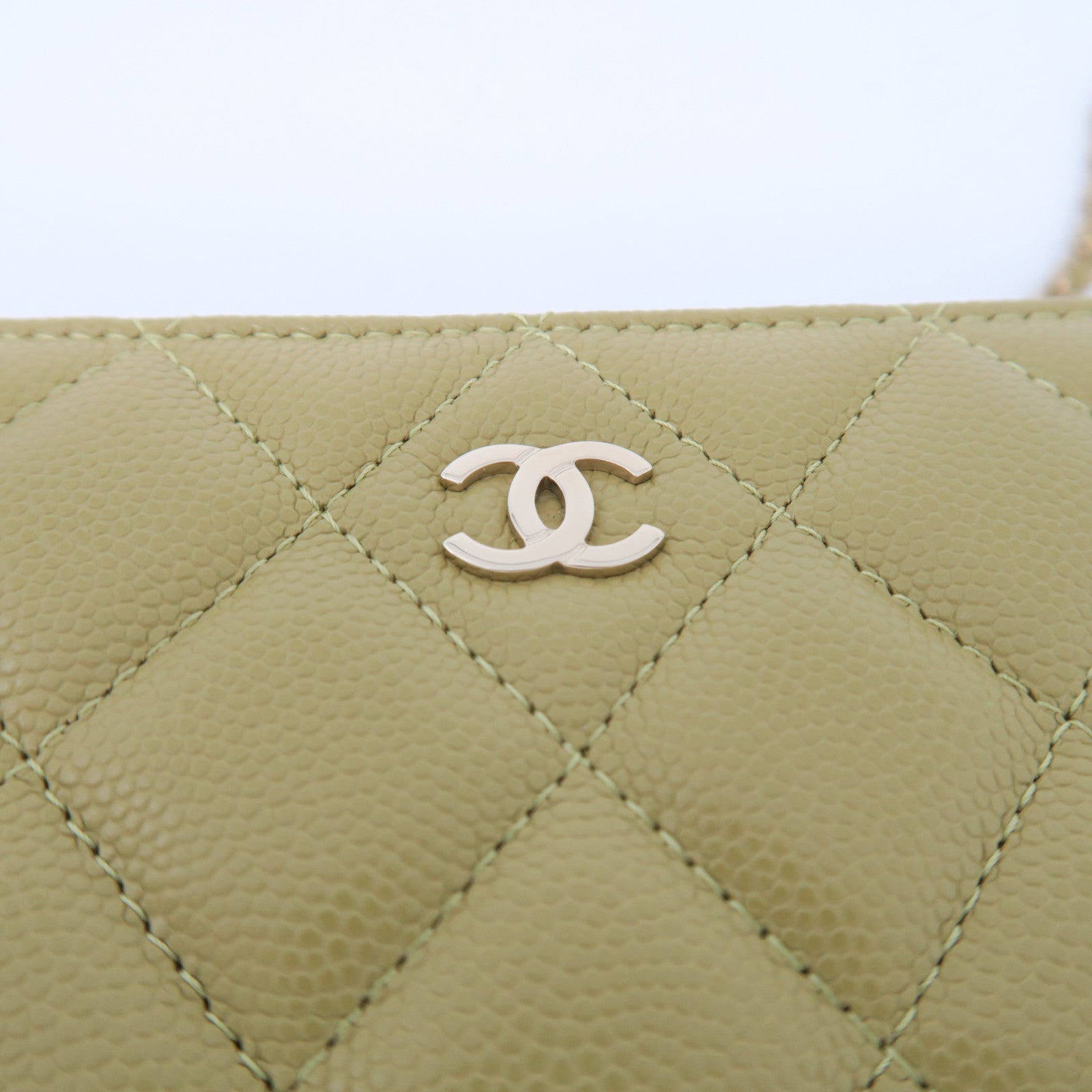 CHANEL 菱格Caviar皮革Chain Shoulder金扣鏈帶肩背袋啡黃色