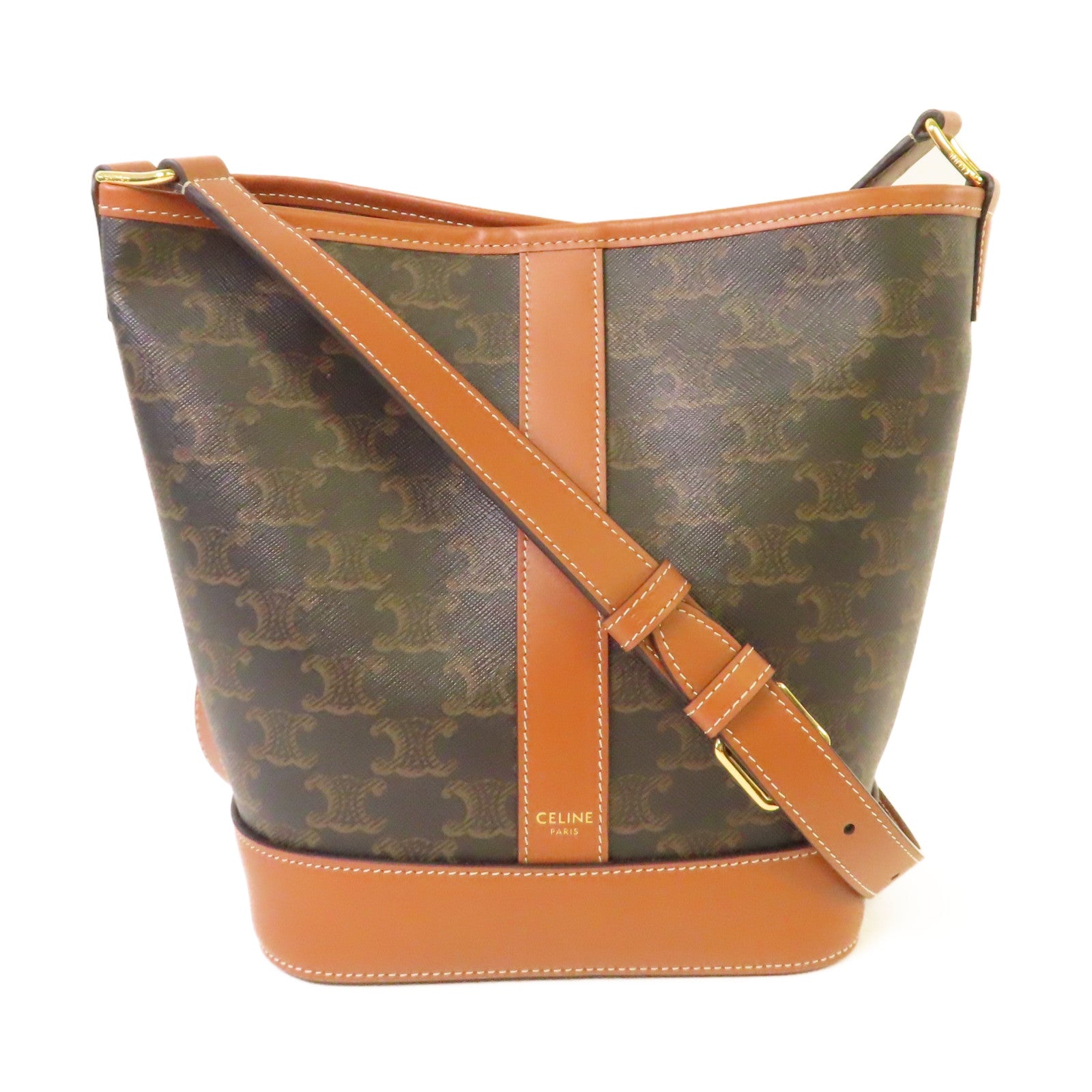 CELINE Triomphe帆布Small Bucket Shoulder Bag金扣肩背袋啡色