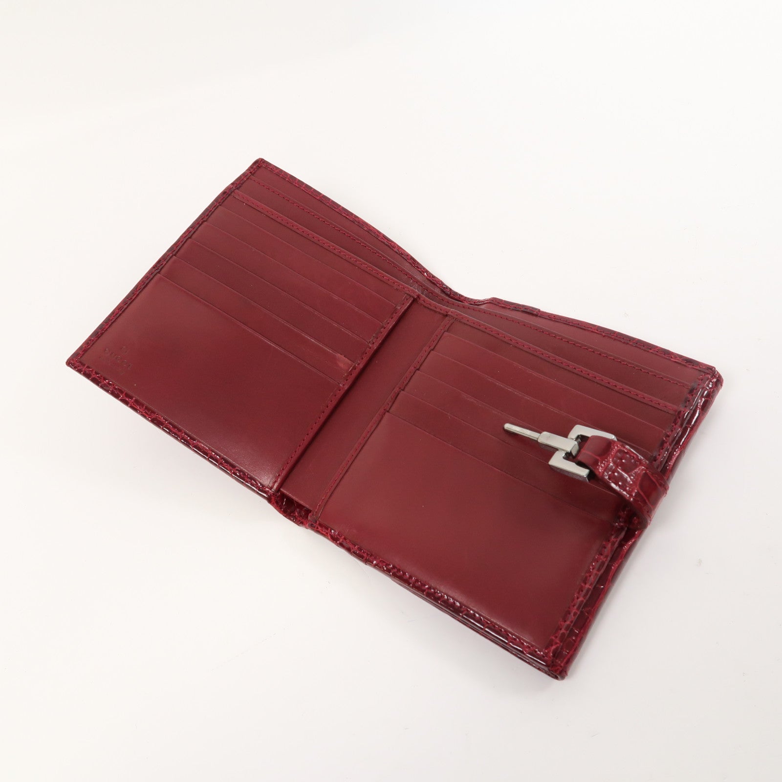 GUCCI 鱷魚皮革Wallet銀扣錢包紅色