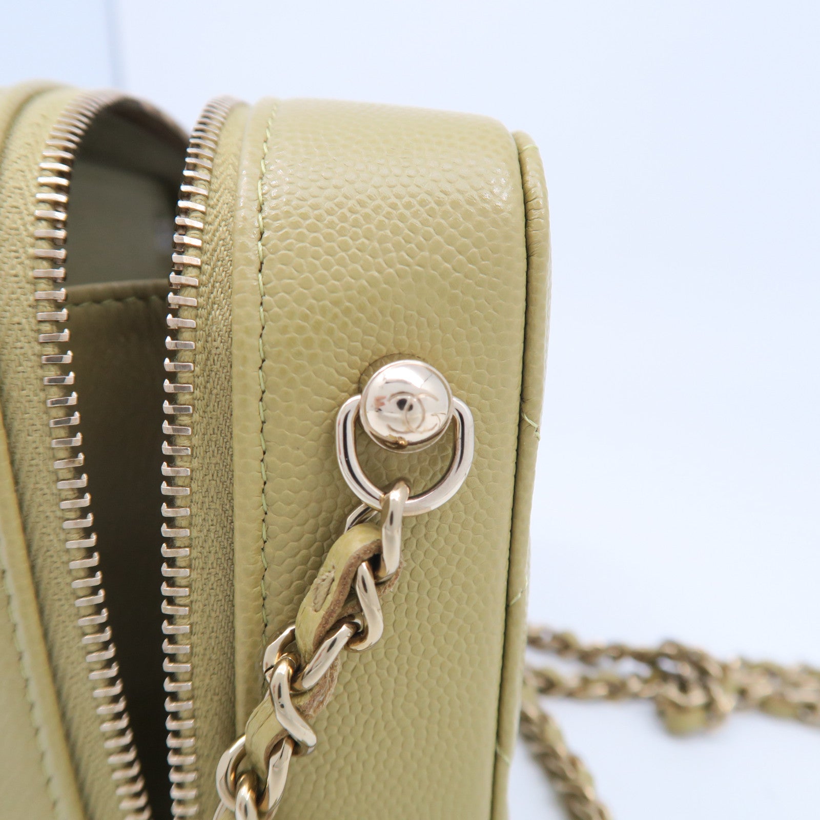 CHANEL 菱格Caviar皮革Chain Shoulder金扣鏈帶肩背袋啡黃色