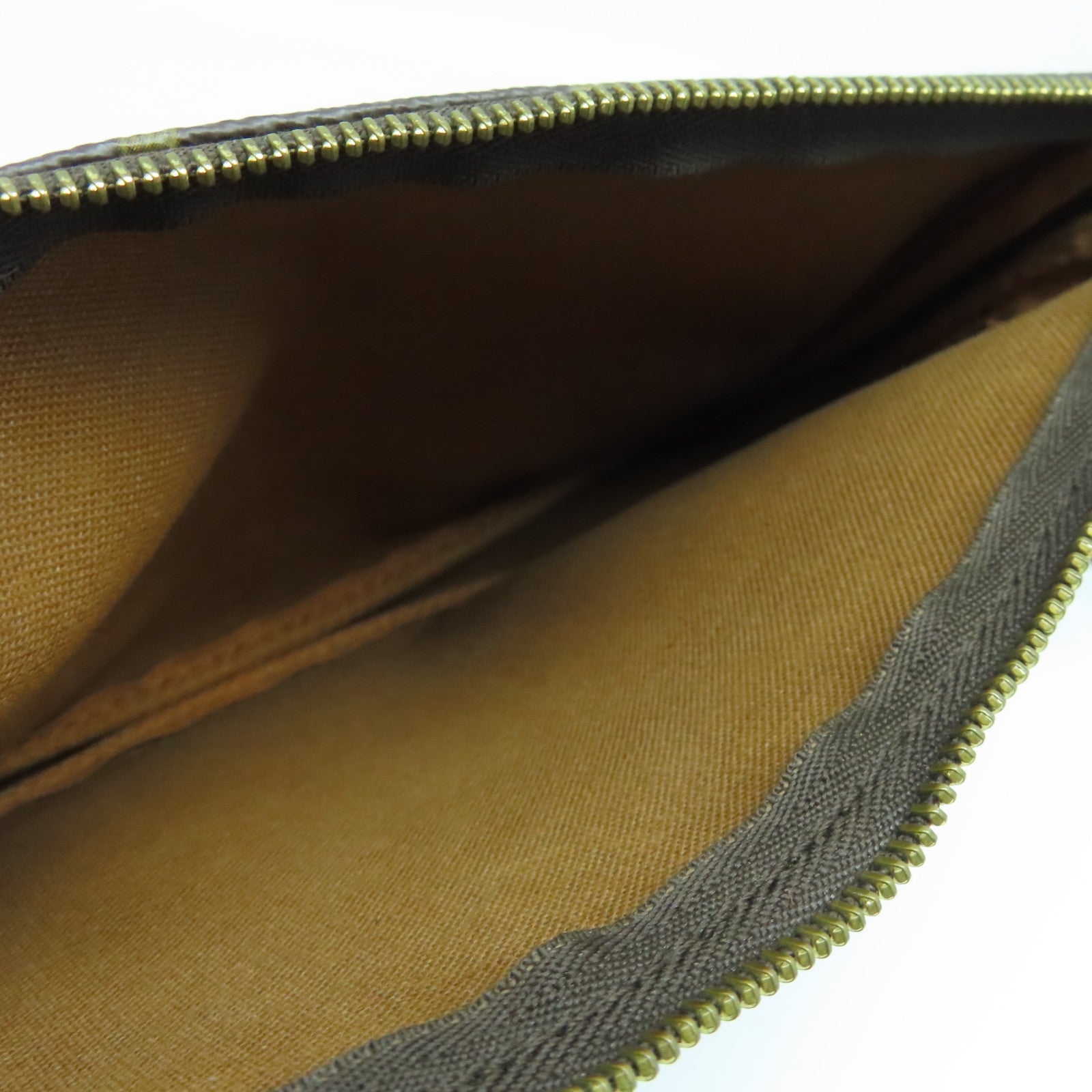 LOUIS VUITTON Monogram Pochette Accessories gold buckle handle bag brown
