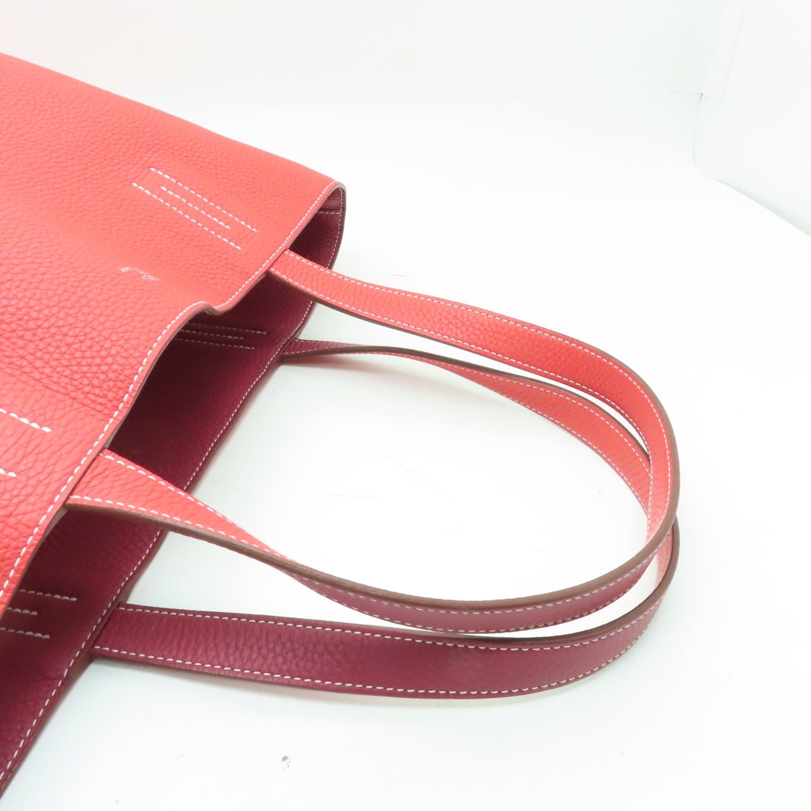 HERMES Clemence皮革Double Sens手挽袋Rubis/Bougainvillea紅色/酒紅色