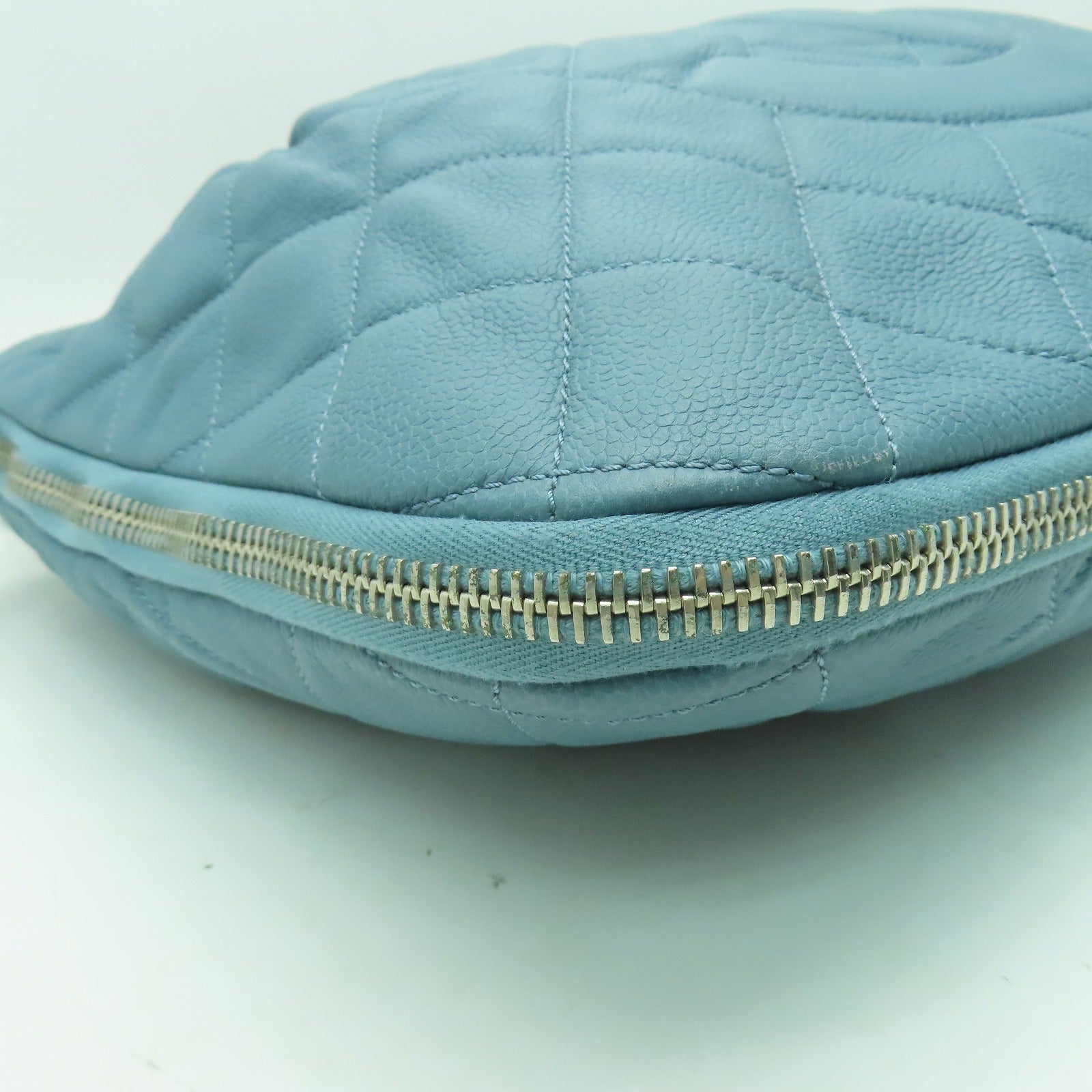 CHANEL 菱格牛皮皮革Shoulder Bag銀扣肩背袋藍色